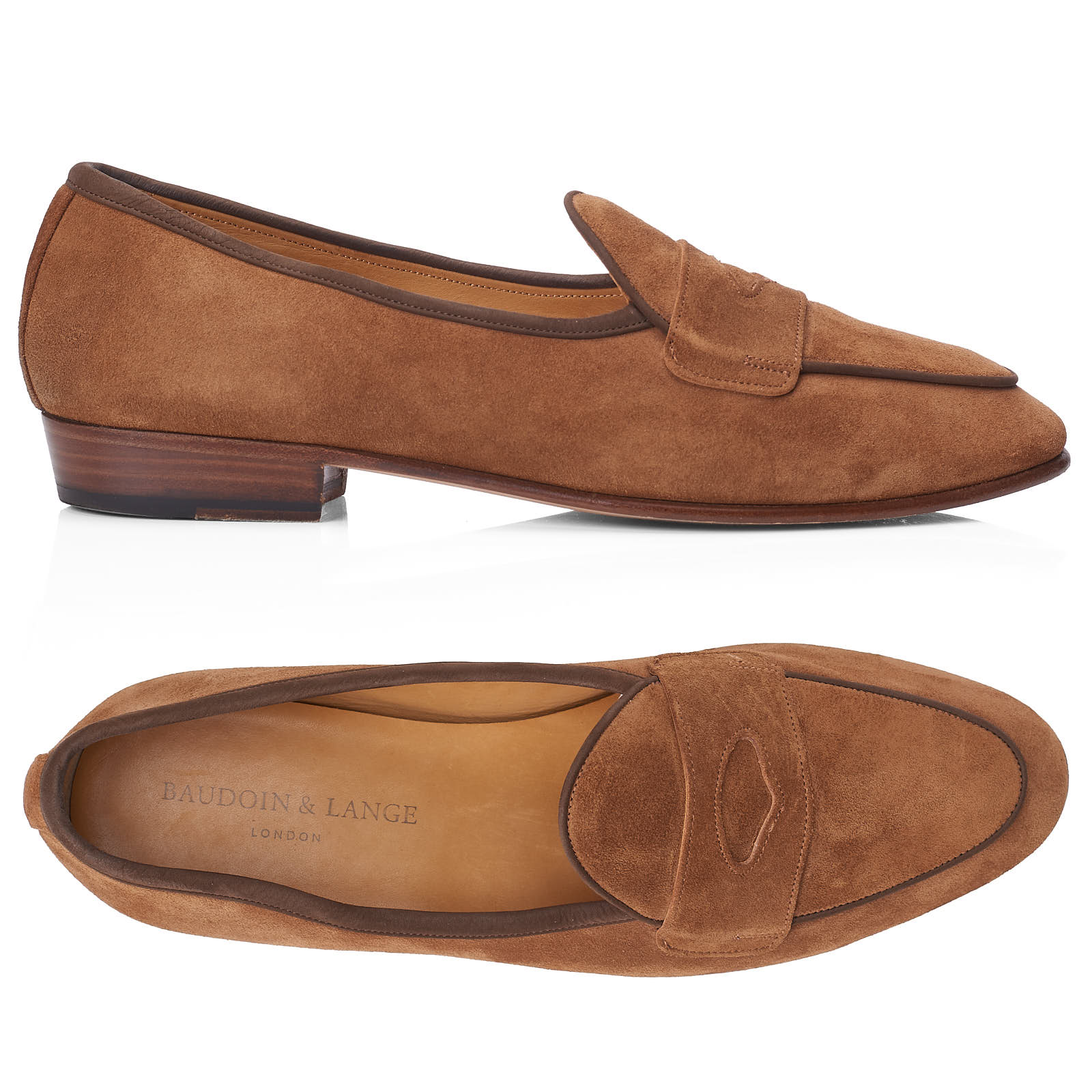 BAUDOIN & LANGE Grand Fenelon Tan Noble Suede Leather Penny Loafer Sho