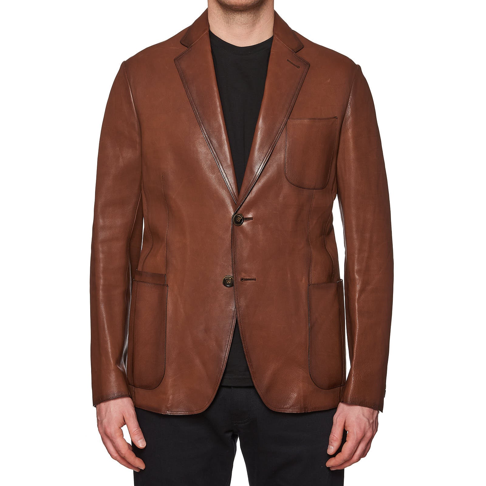 BERLUTI Paris Brown Patina Leather 2 Button Unlined Jacket Blazer EU 5