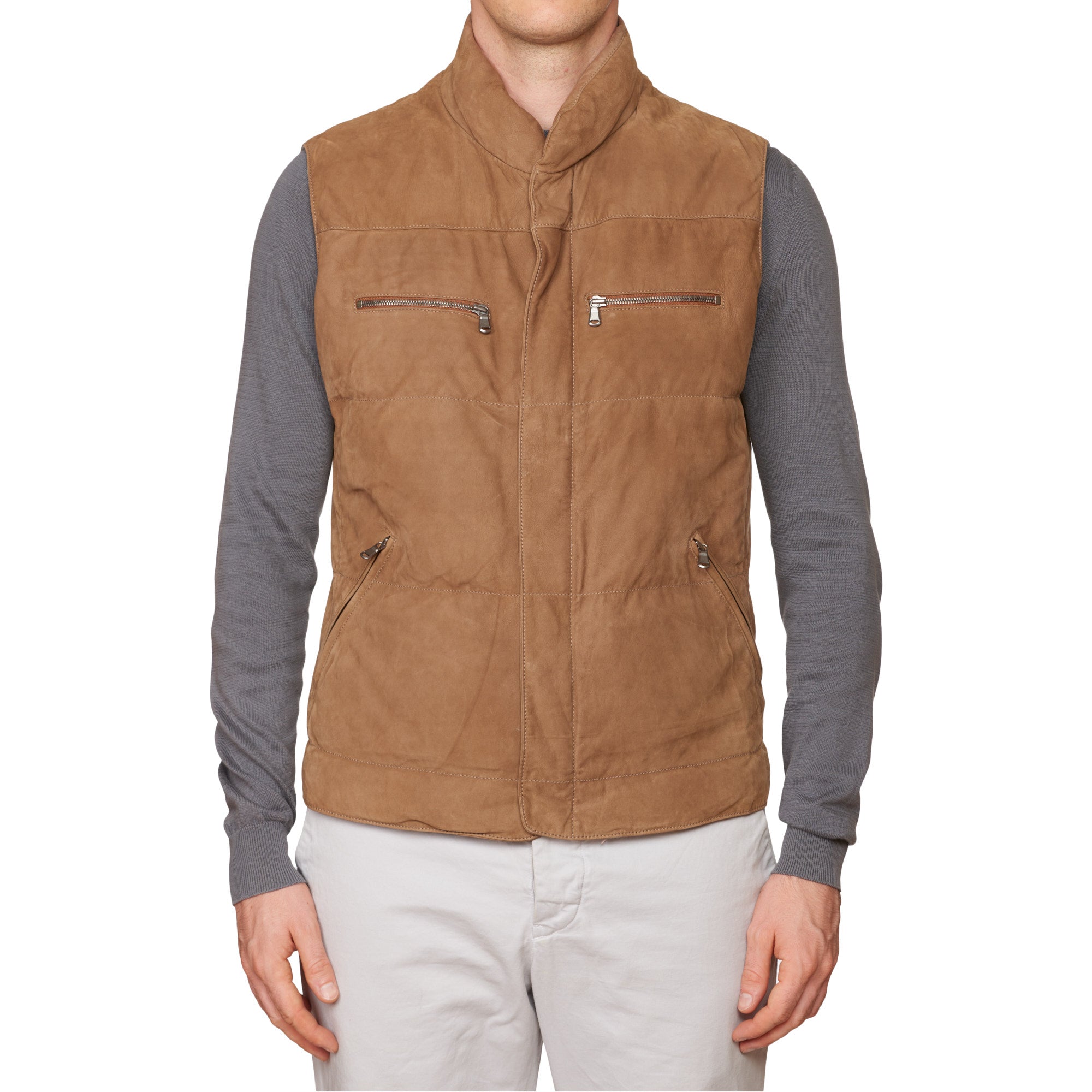 Mens Suede Leather Puffer Vest