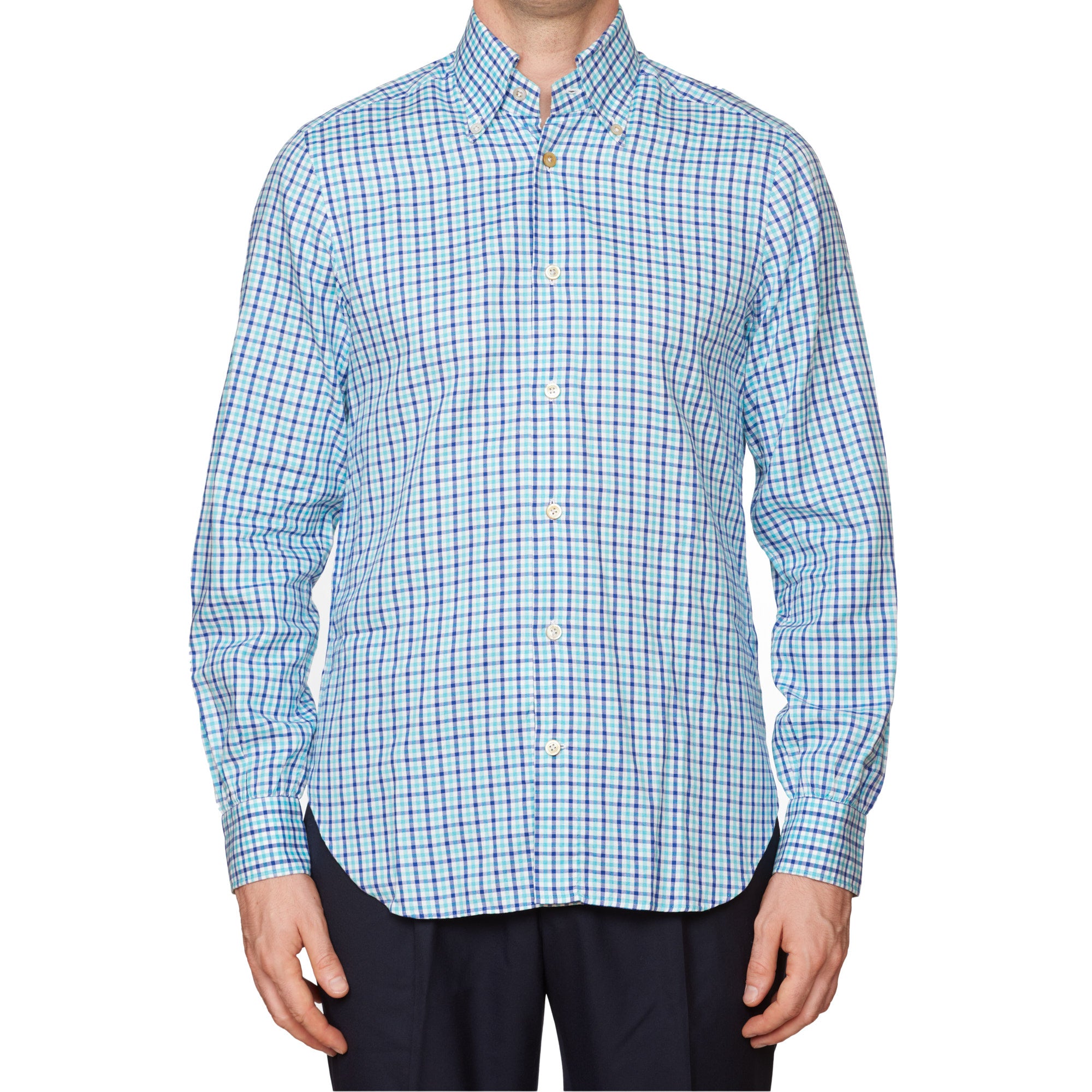 Kiton Blue, Black, white on sale Plaid Mens Shirt