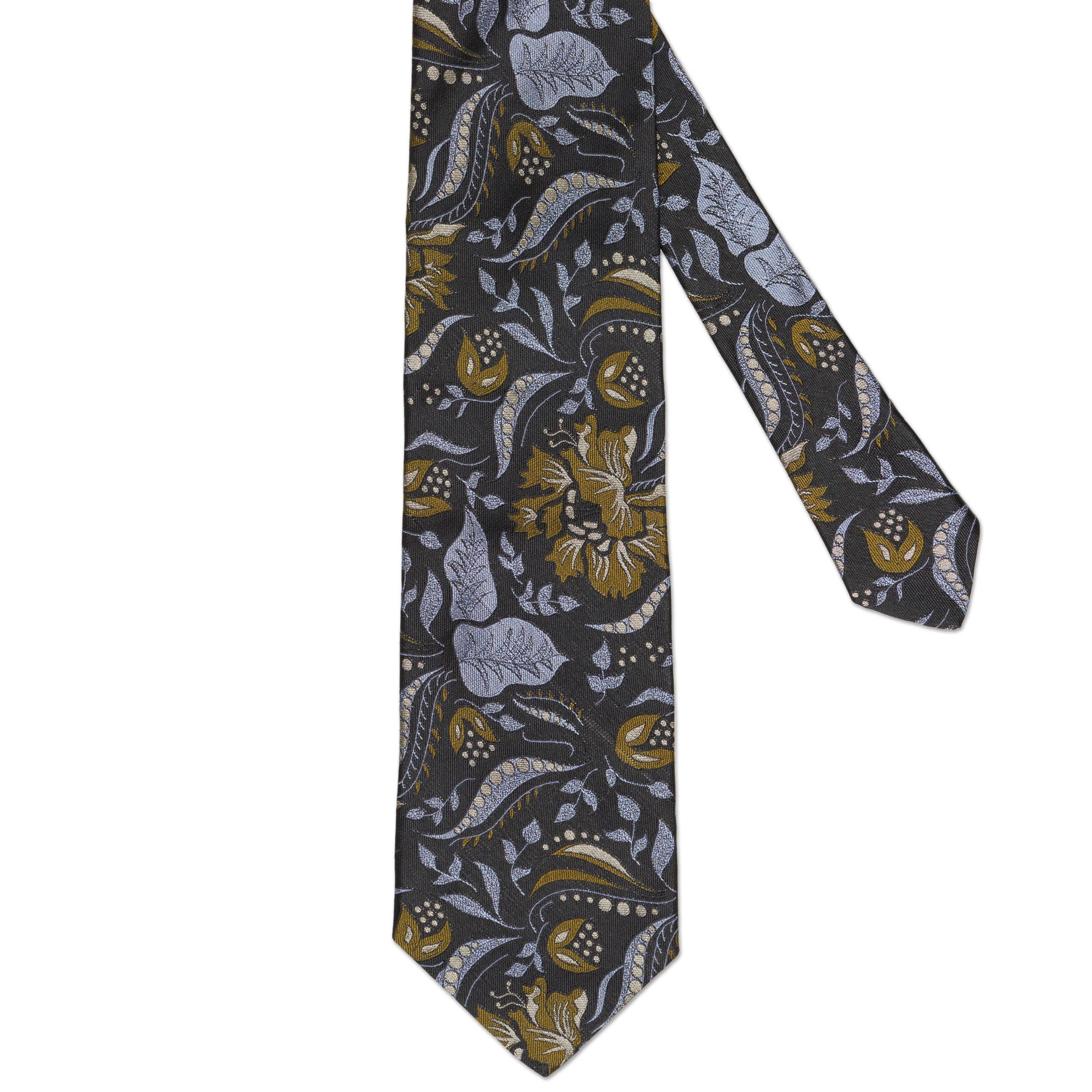 Brunello Cucinelli, Silk Tie with Floral Design, Blue, One Size