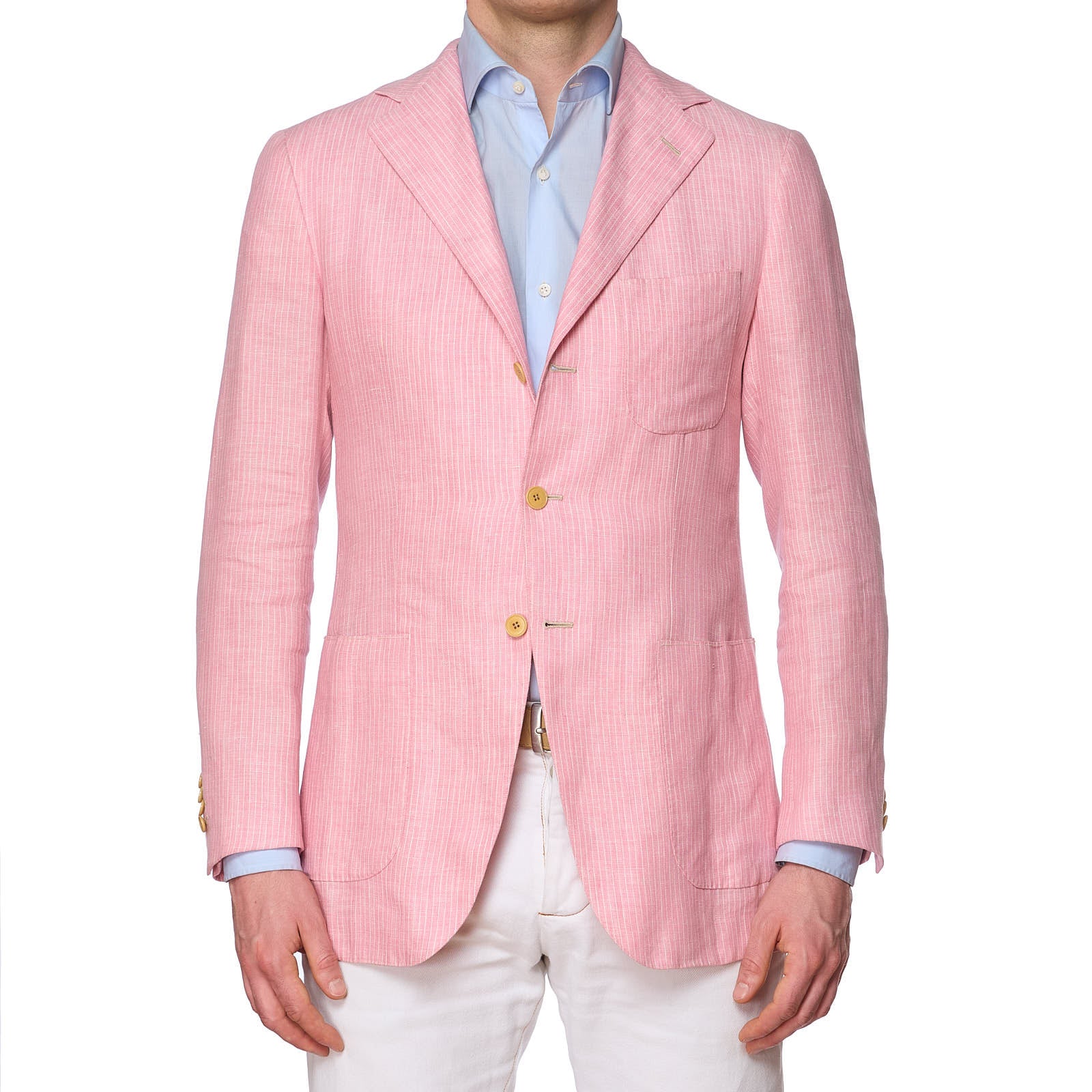 SARTORIA PARTENOPEA for VANNUCCI Handmade Pink Linen Jacket EU 46 NEW