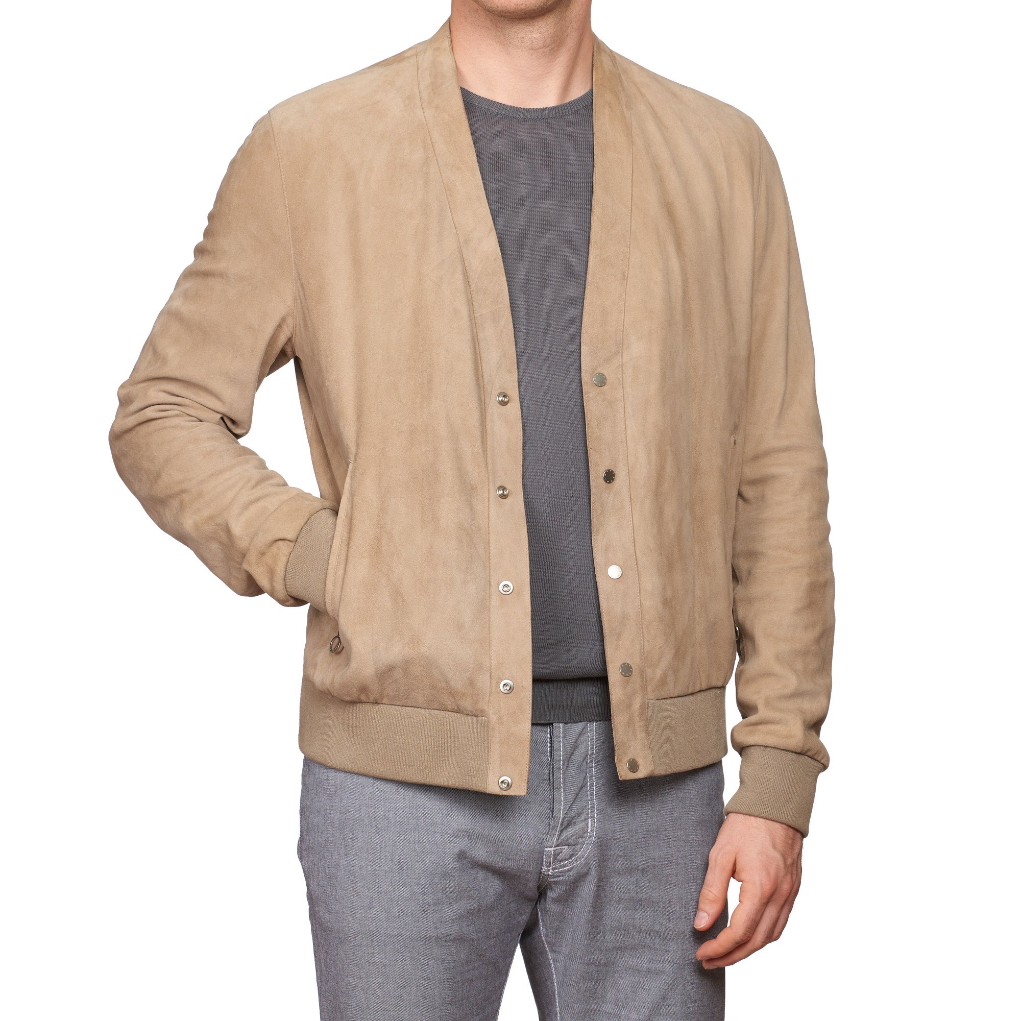 SERAPHIN Beige Goat Suede Leather Cardigan Jacket Blouson FR 50 US M