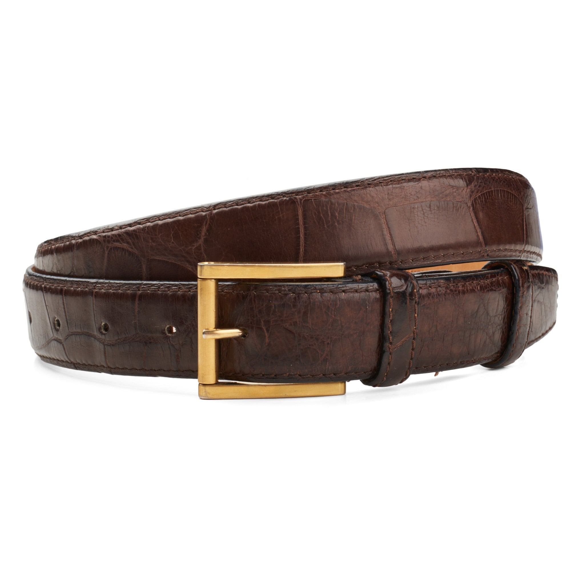 Chocolate brown nubuck crocodile belt - Luxury custom-made belts