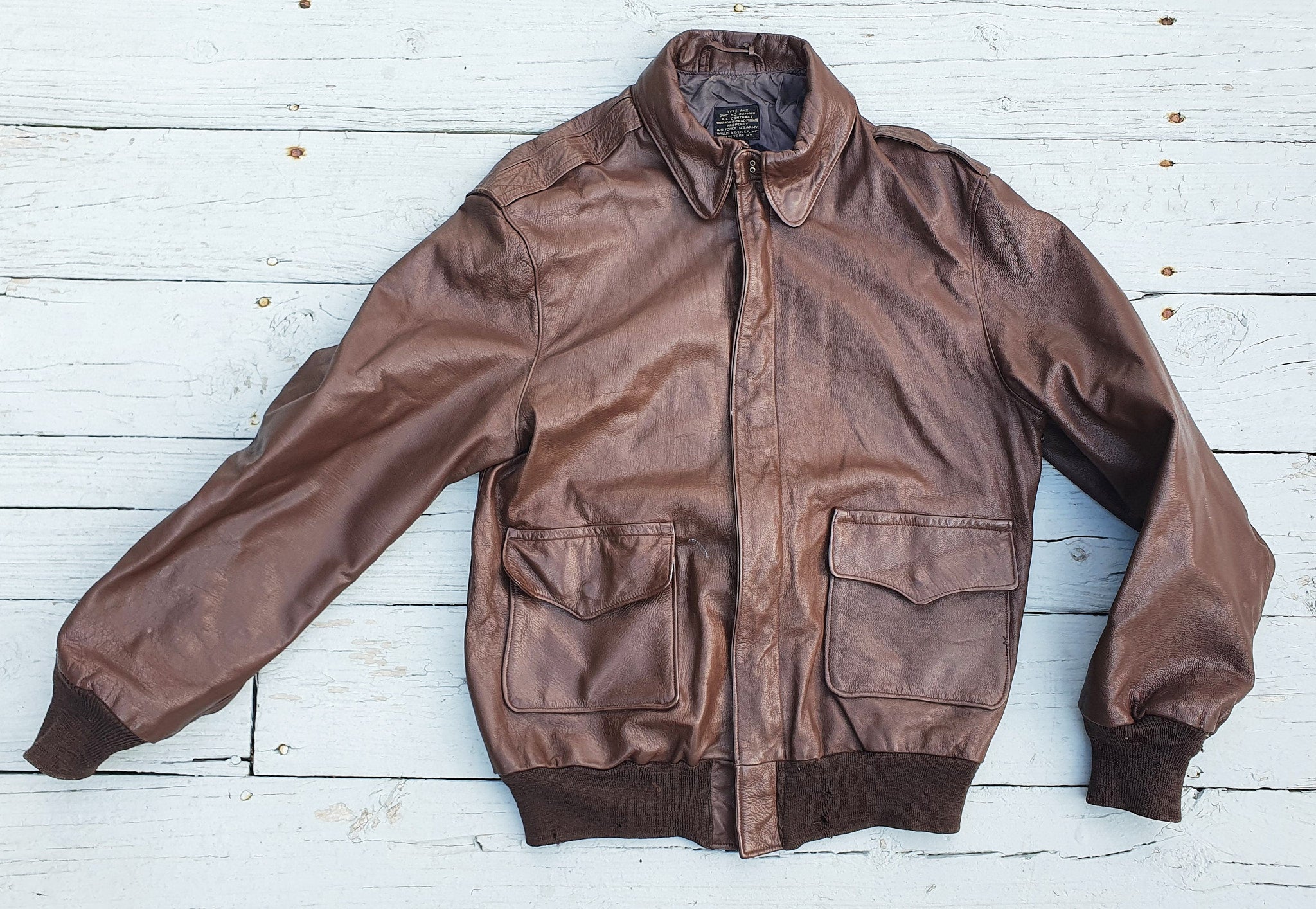 Vintage Brown Leather Bomber Jacket