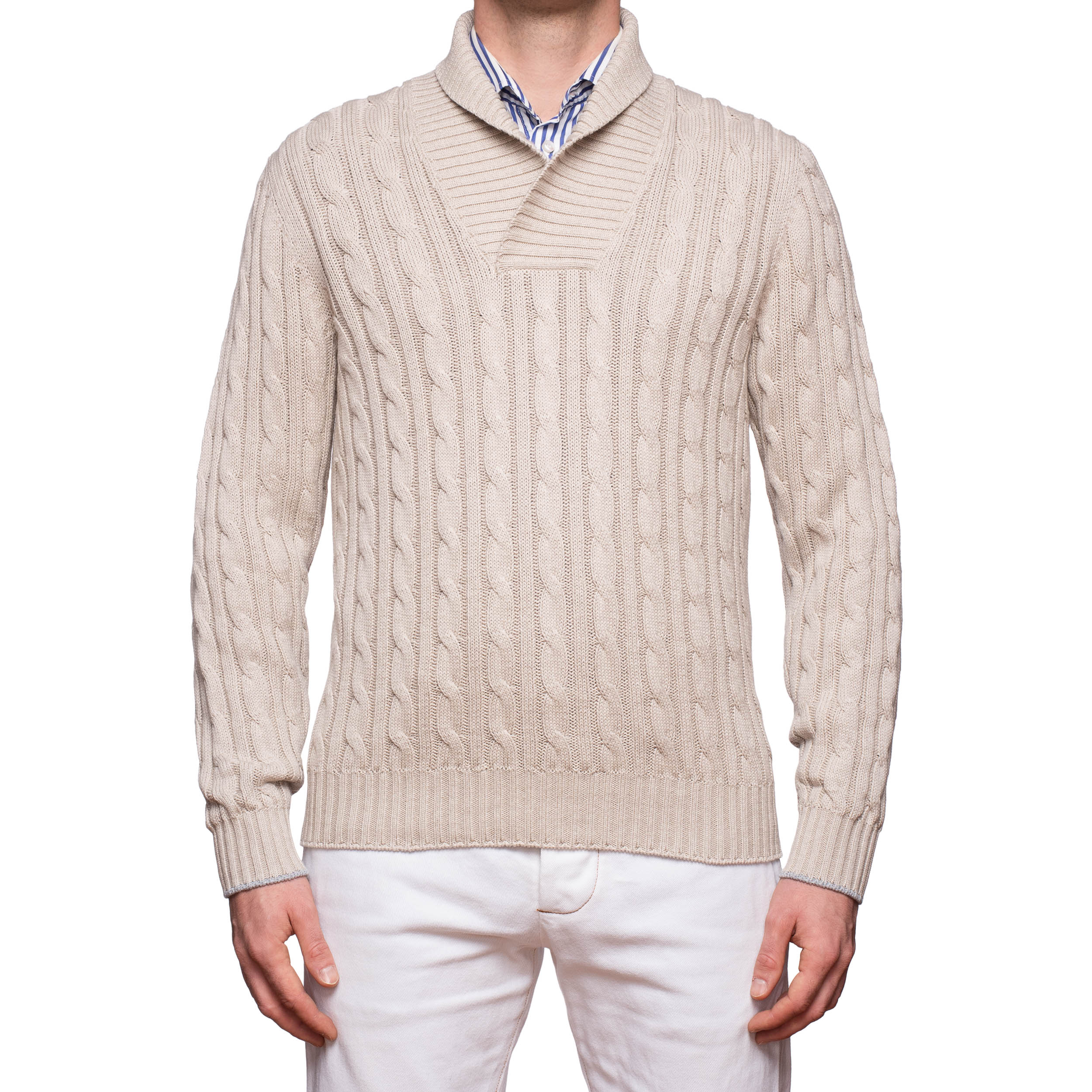 Cotton Cable Knit Sweater - Beige