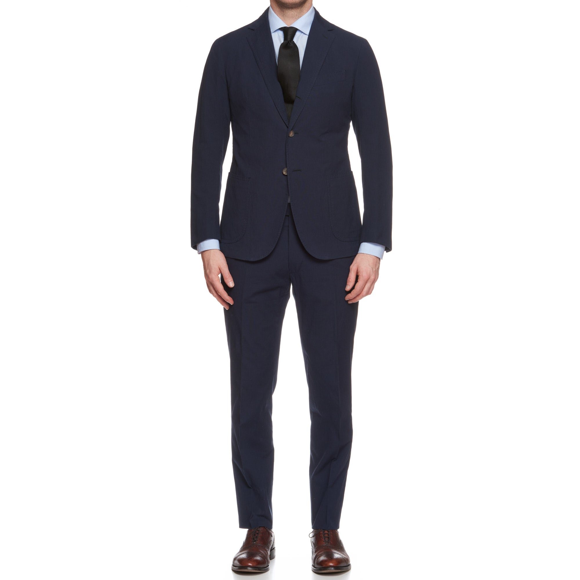 STILE LATINO Napoli Navy Blue Cotton Seersucker Spring-Summer Suit 48
