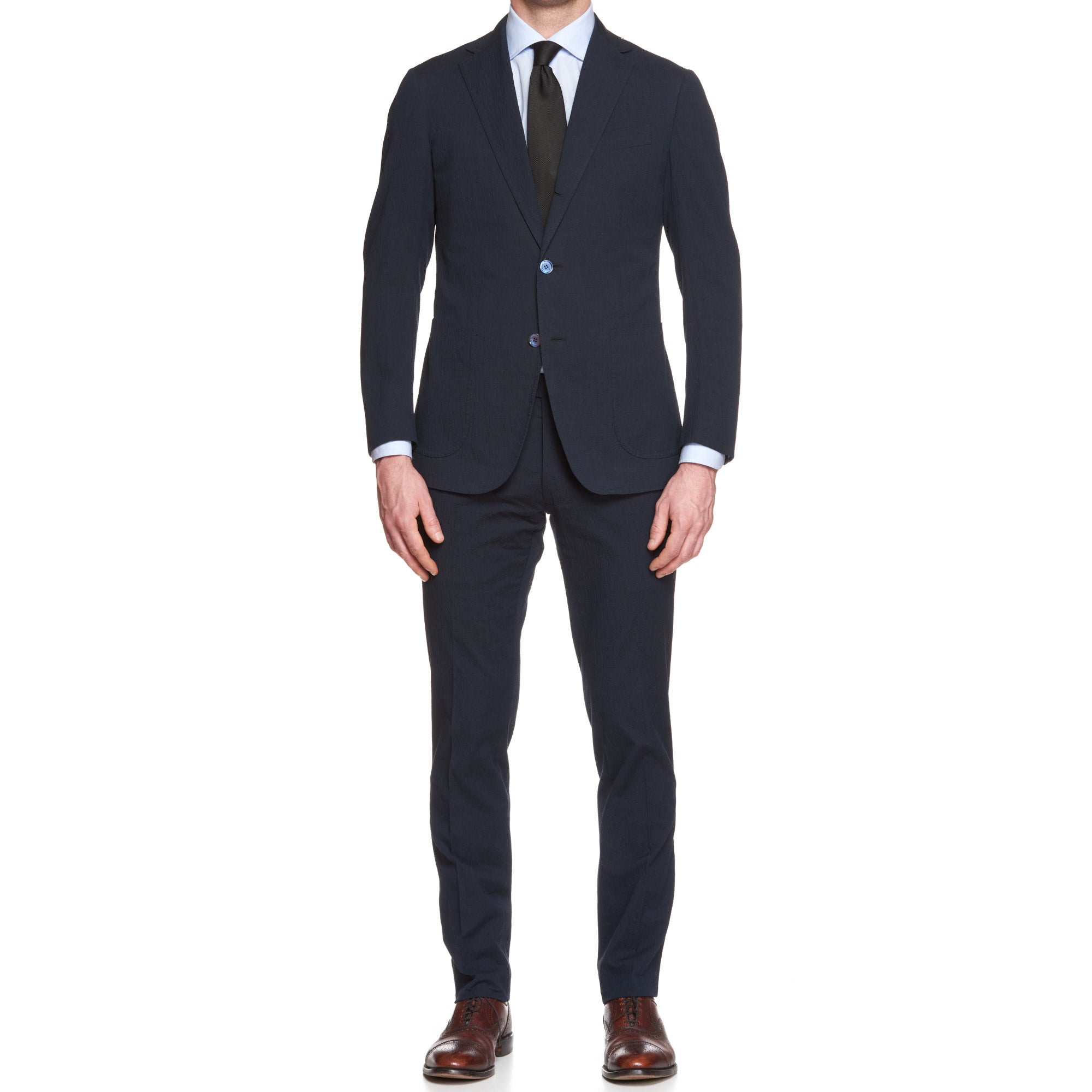 STILE LATINO Napoli Navy Blue Seersucker Cotton Suit EU 48 NEW US 38 D