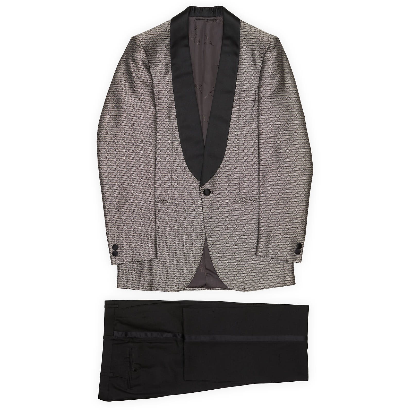 ABLA by Angelo Blasi Black-Gray Handmade Silk Tuxedo Suit Suit EU 44 NEW US 34