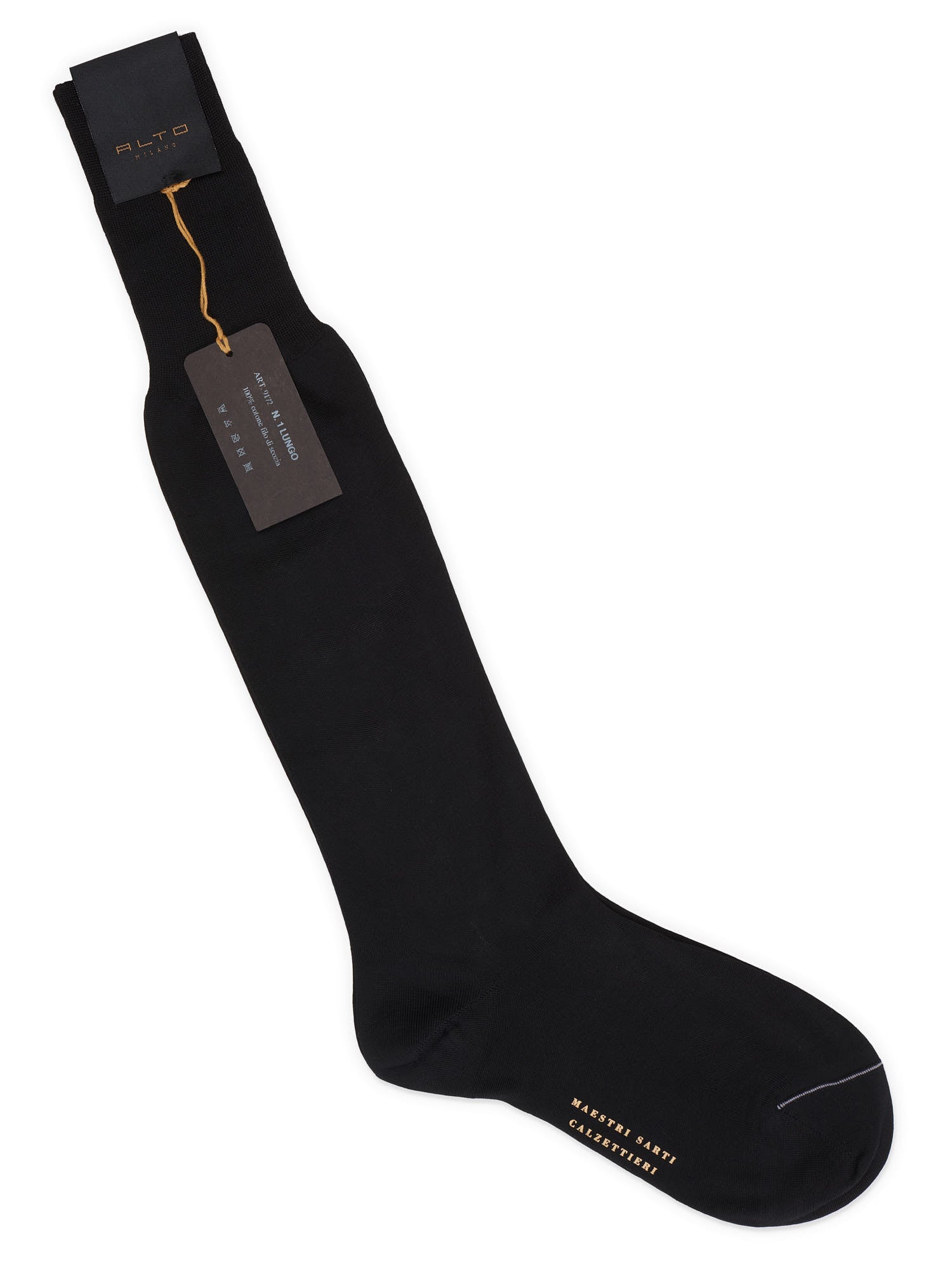 ALTO Milano Black Cotton Knit Long Calf Length Socks