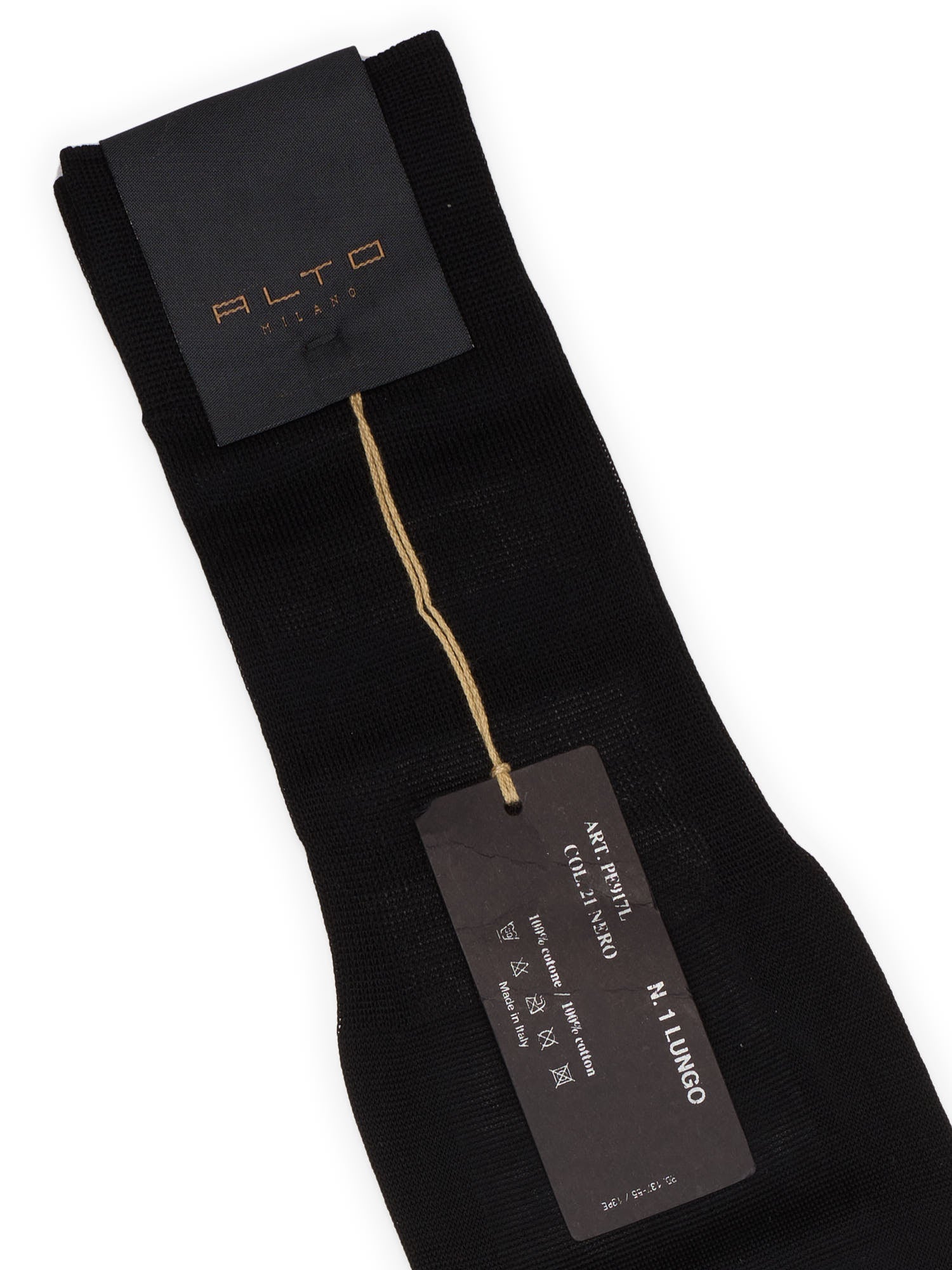 ALTO Milano Black Cotton Knit Long Calf Length Socks