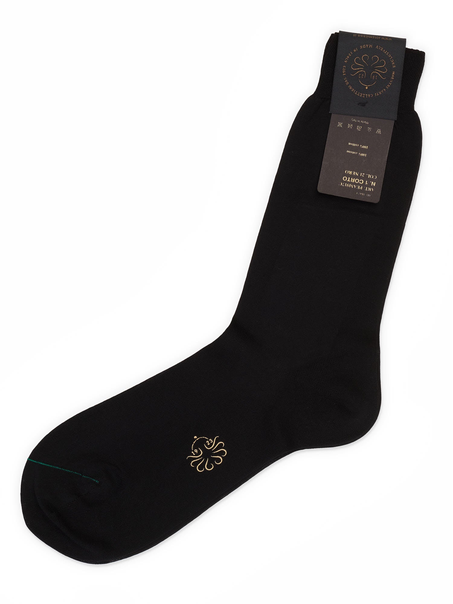 ALTO Milano Black Cotton Knit Mid Calf Length Socks