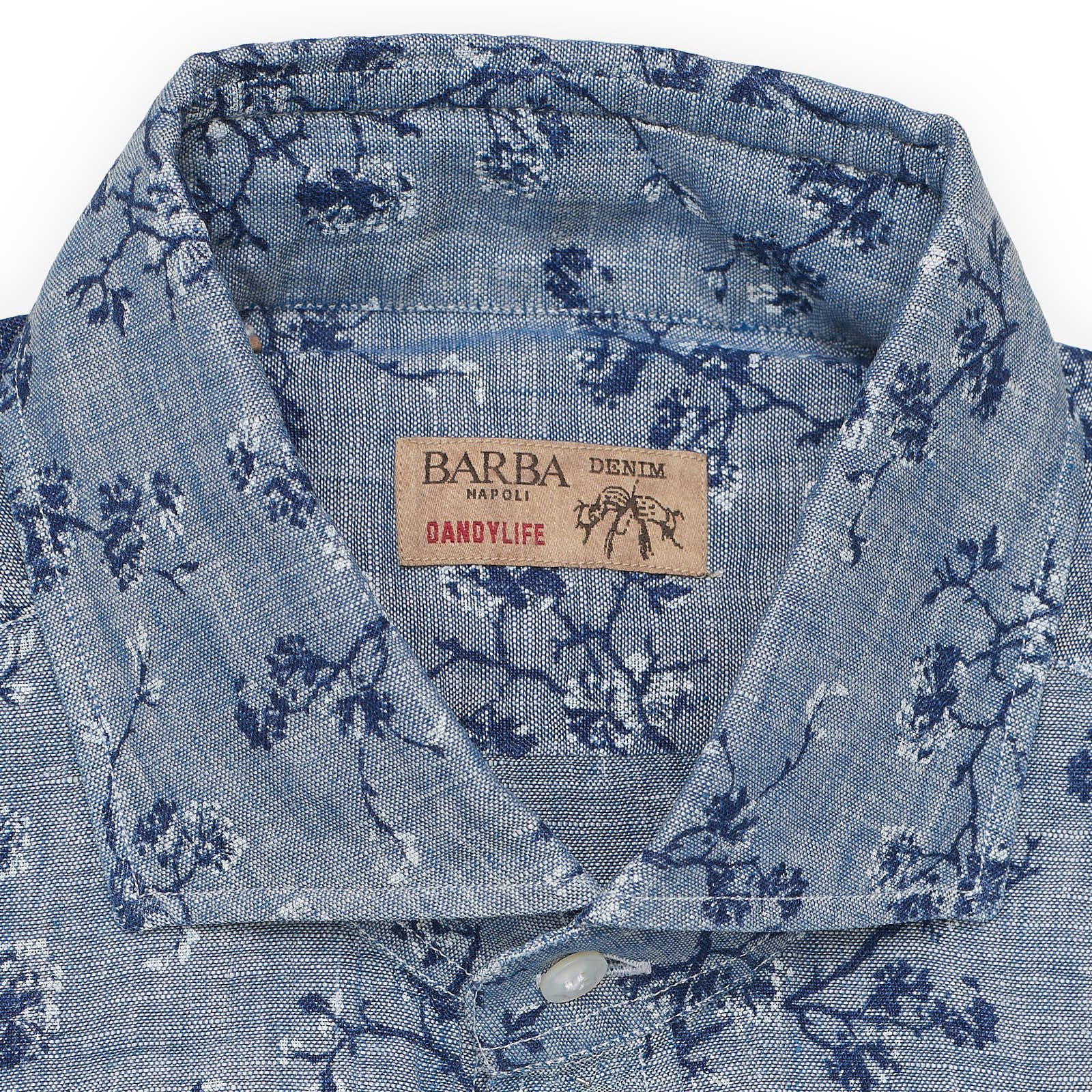 BARBA Dandylife Denim Blue Floral Linen Shirt EU 40 NEW US 15.75