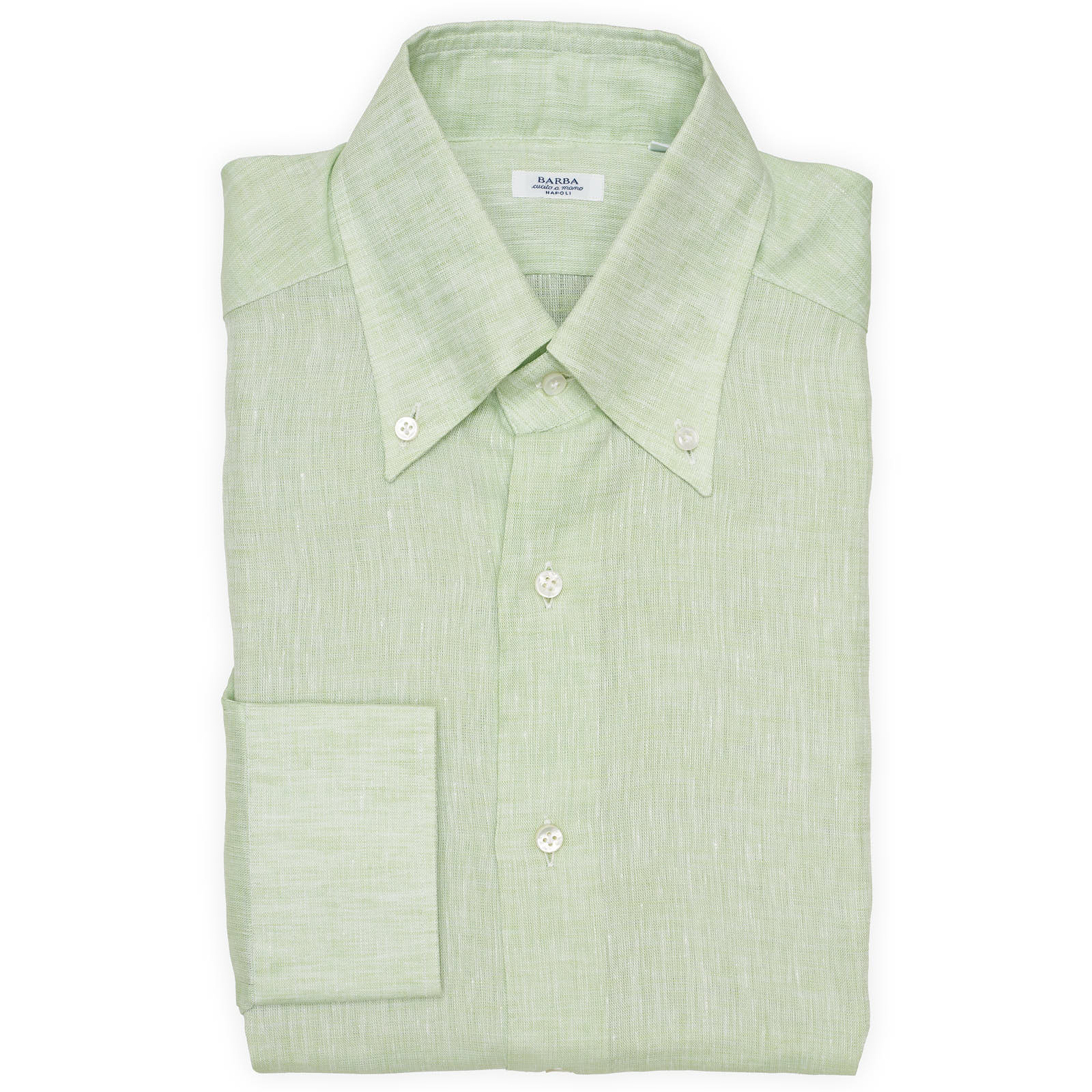 BARBA Napoli Green Hopsack Linen Button-Down Casual Shirt EU 39 NEW US 15.5