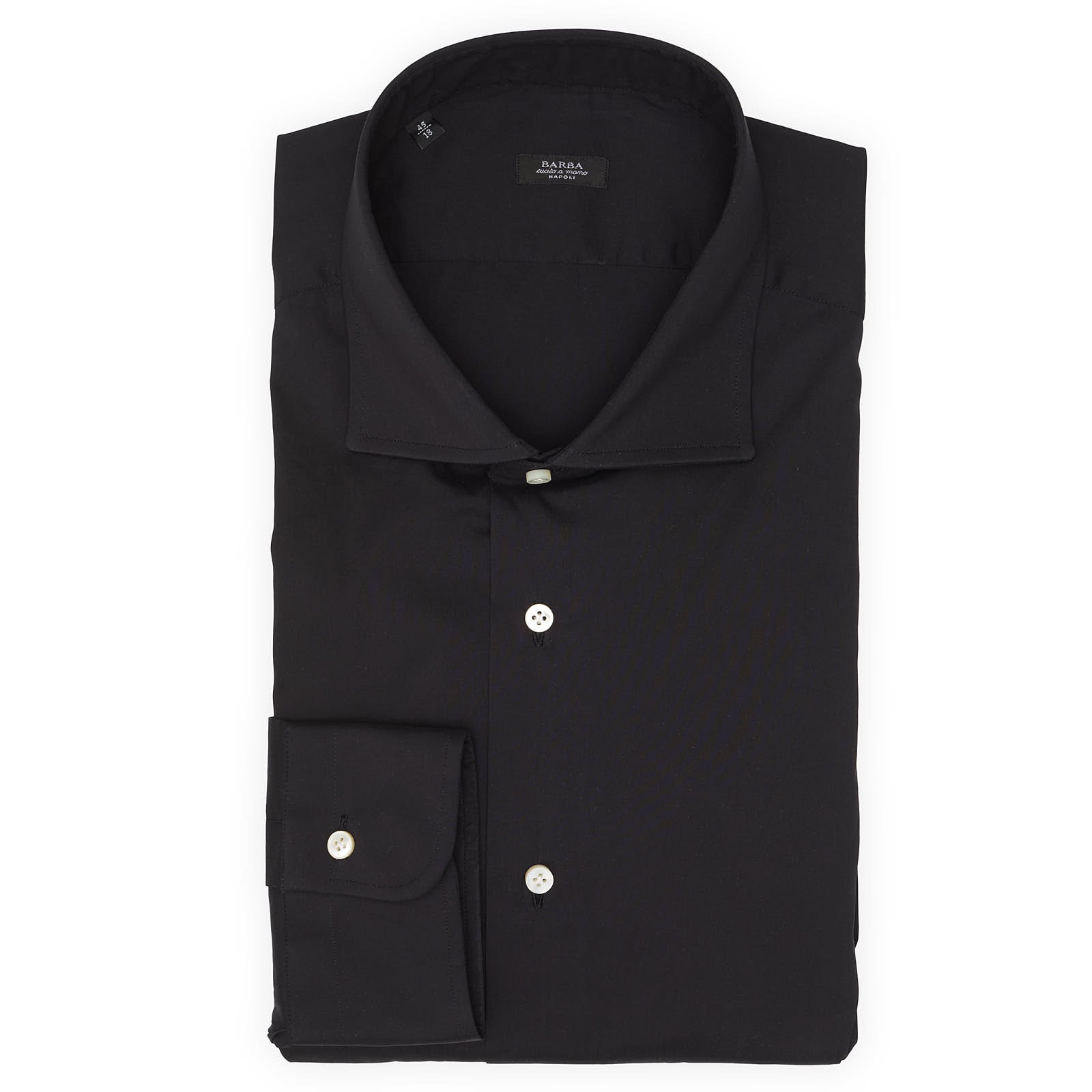 BARBA Napoli Handmade Black Cotton-Polyamide-Elastane Dress Shirt EU 45 NEW US 18