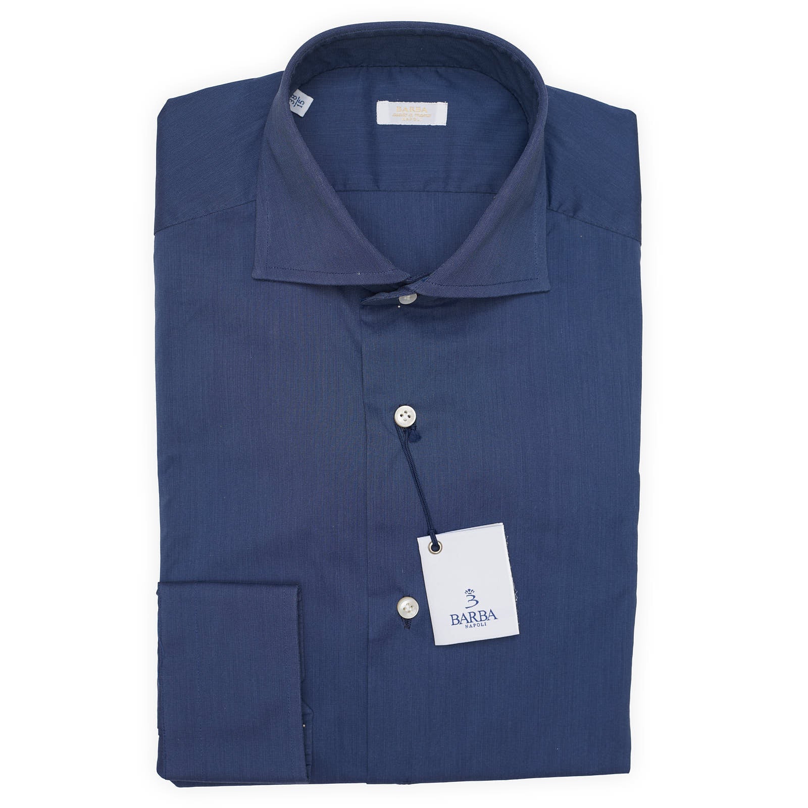 BARBA Napoli Handmade Solid Navy Blue Stretch Shirt EU 38 NEW US 15
