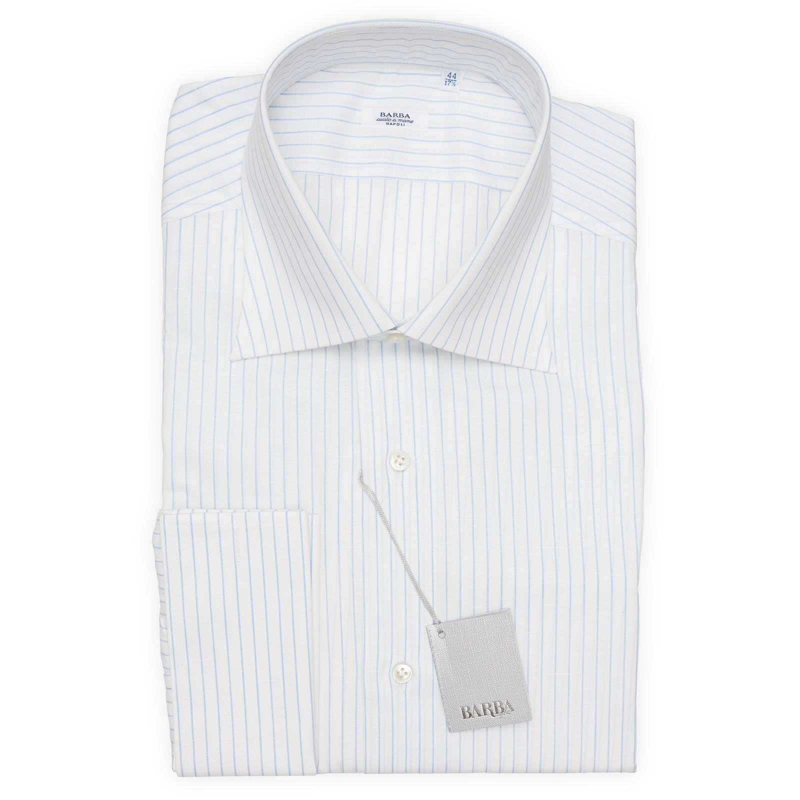 BARBA Handmade Striped Cotton-Linen French Cuff Dress Shirt EU 44 NEW US 17.5