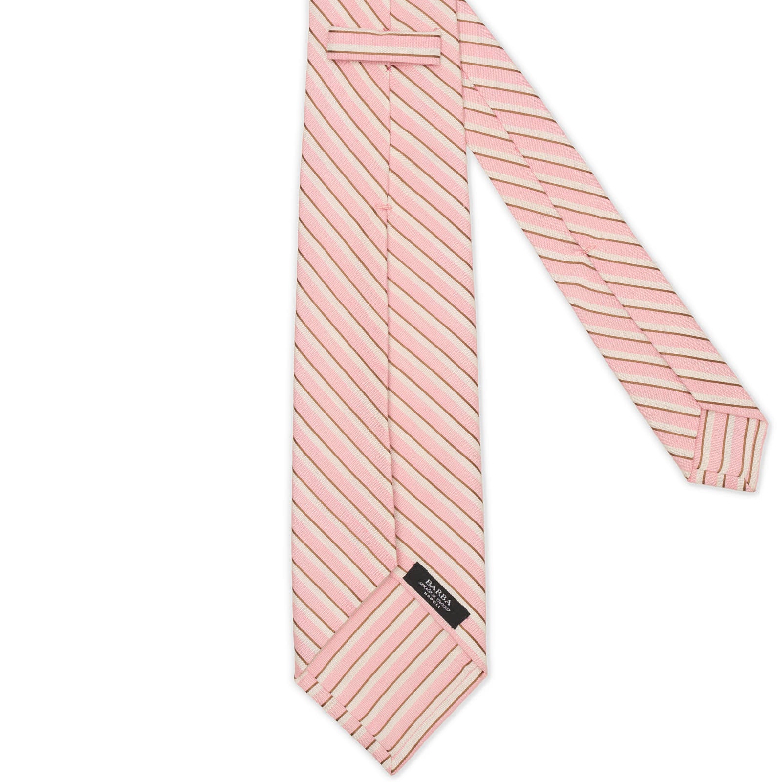 BARBA Pink Diagonal Striped Seven Fold Linen-Silk Tie NEW