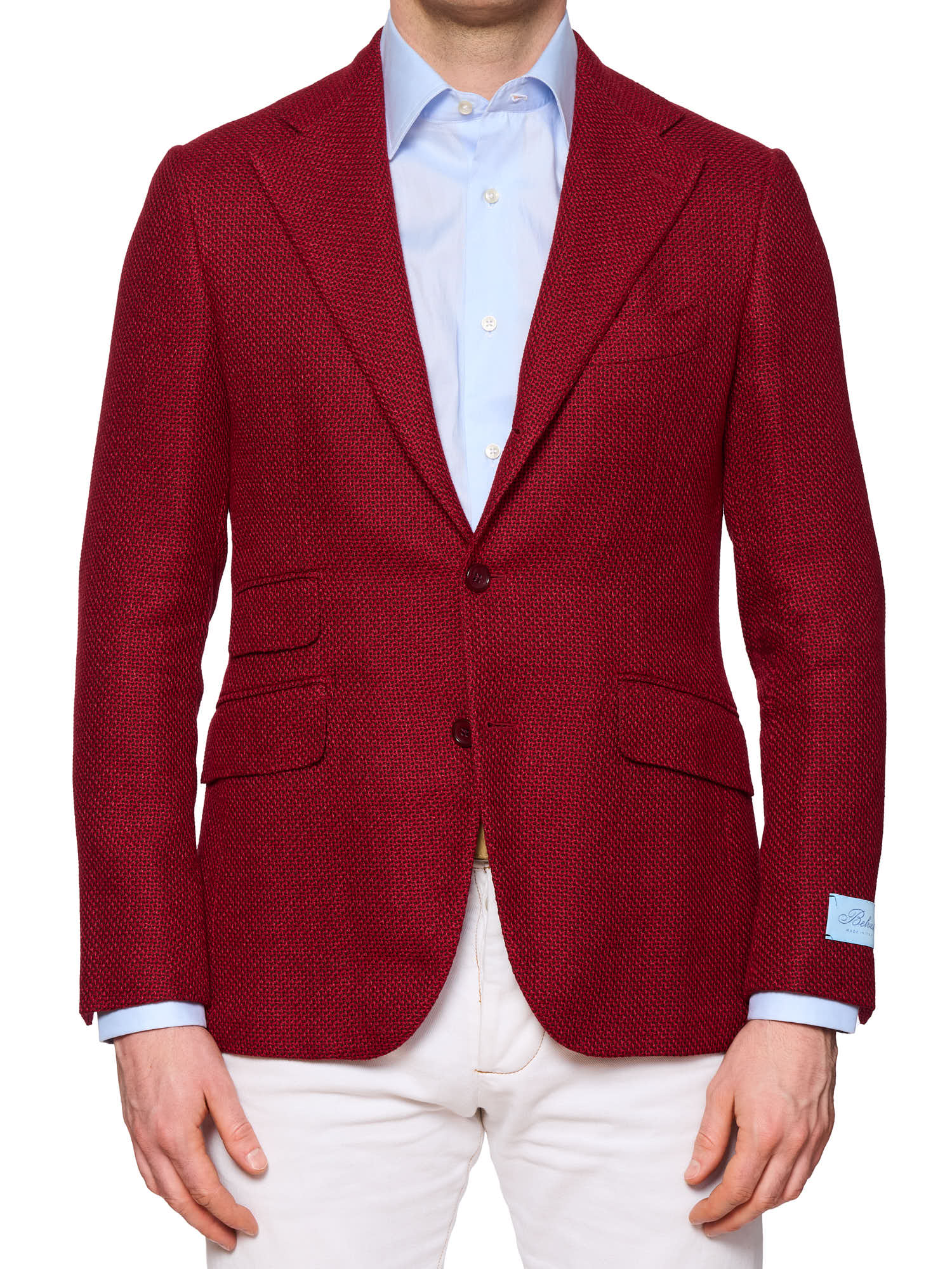 BELVEST Raspberry Color Micro Silk-Linen-Cotton Ticket Pocket Jacket NEW Slim