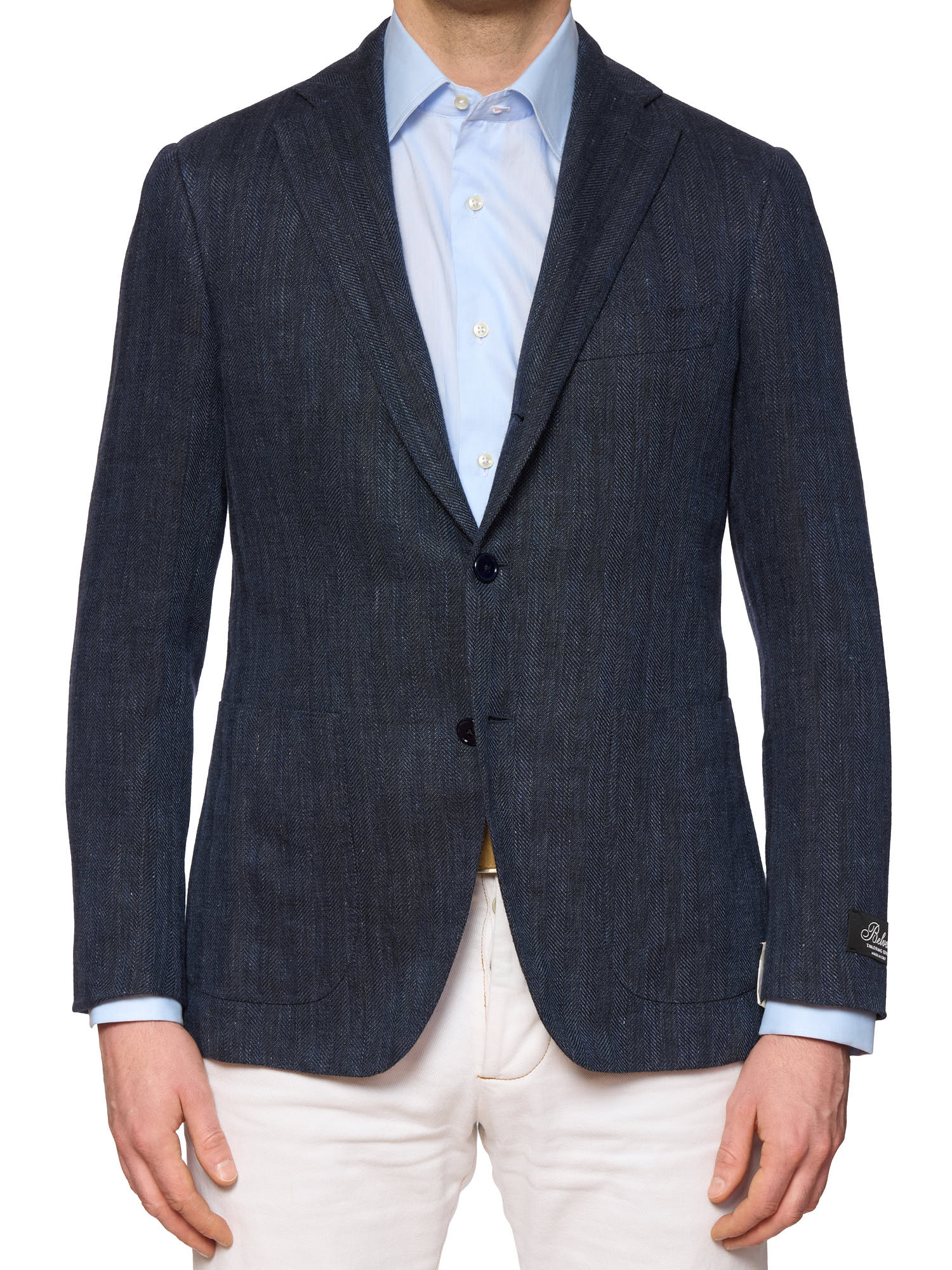 BELVEST "Jacketinthebox" Blue Herringbone Linen-Wool Blazer Jacket EU 48 NEW US 38