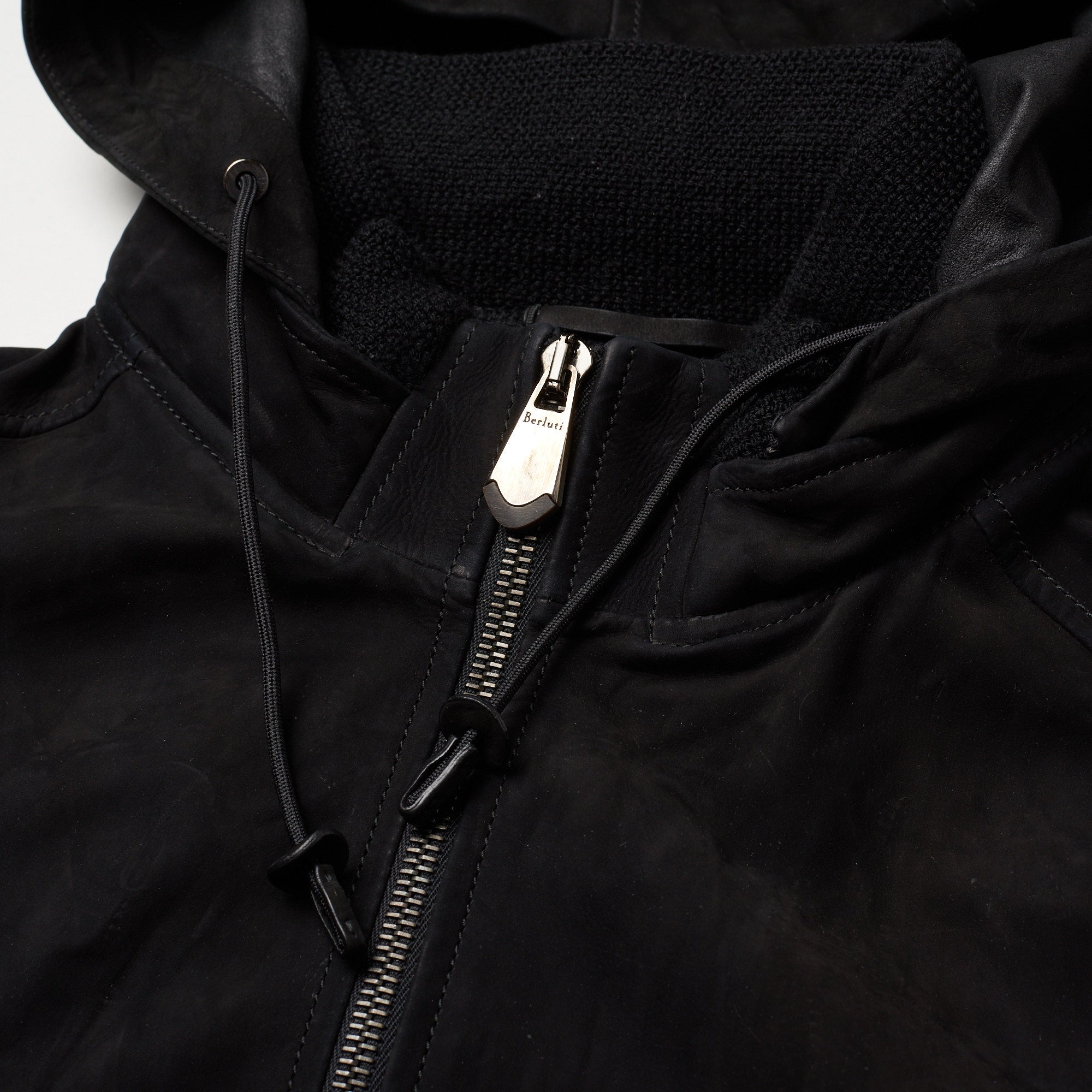BERLUTI Paris Black Suede Calfskin Leather Removable Hooded Jacket EU 50 US  M