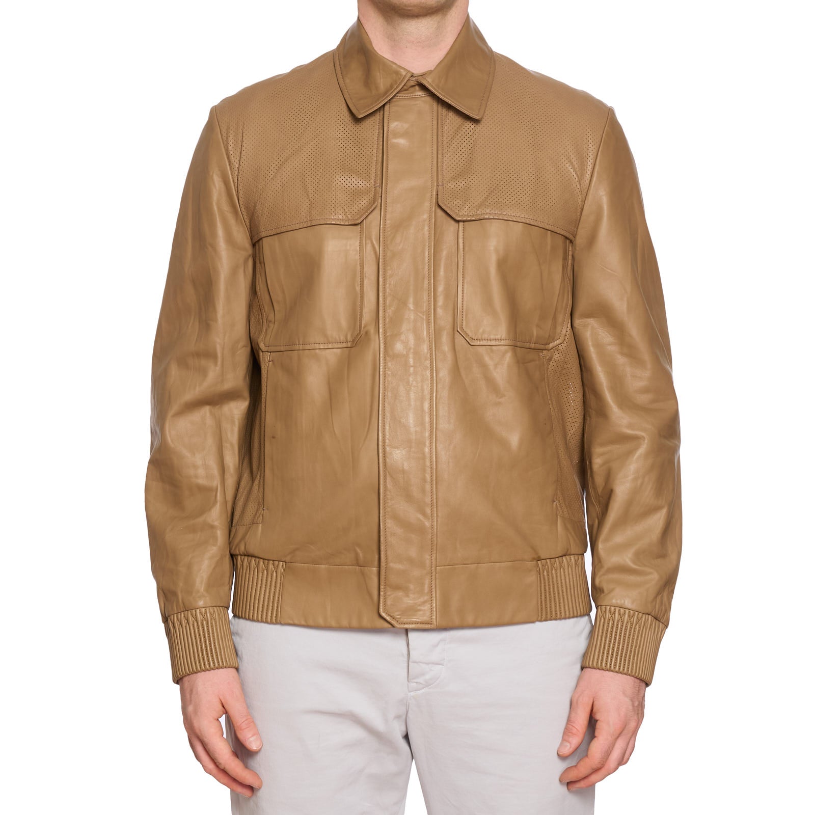 BERLUTI Paris Tan Lambskin Leather Bomber Jacket EU 50 US M NEW