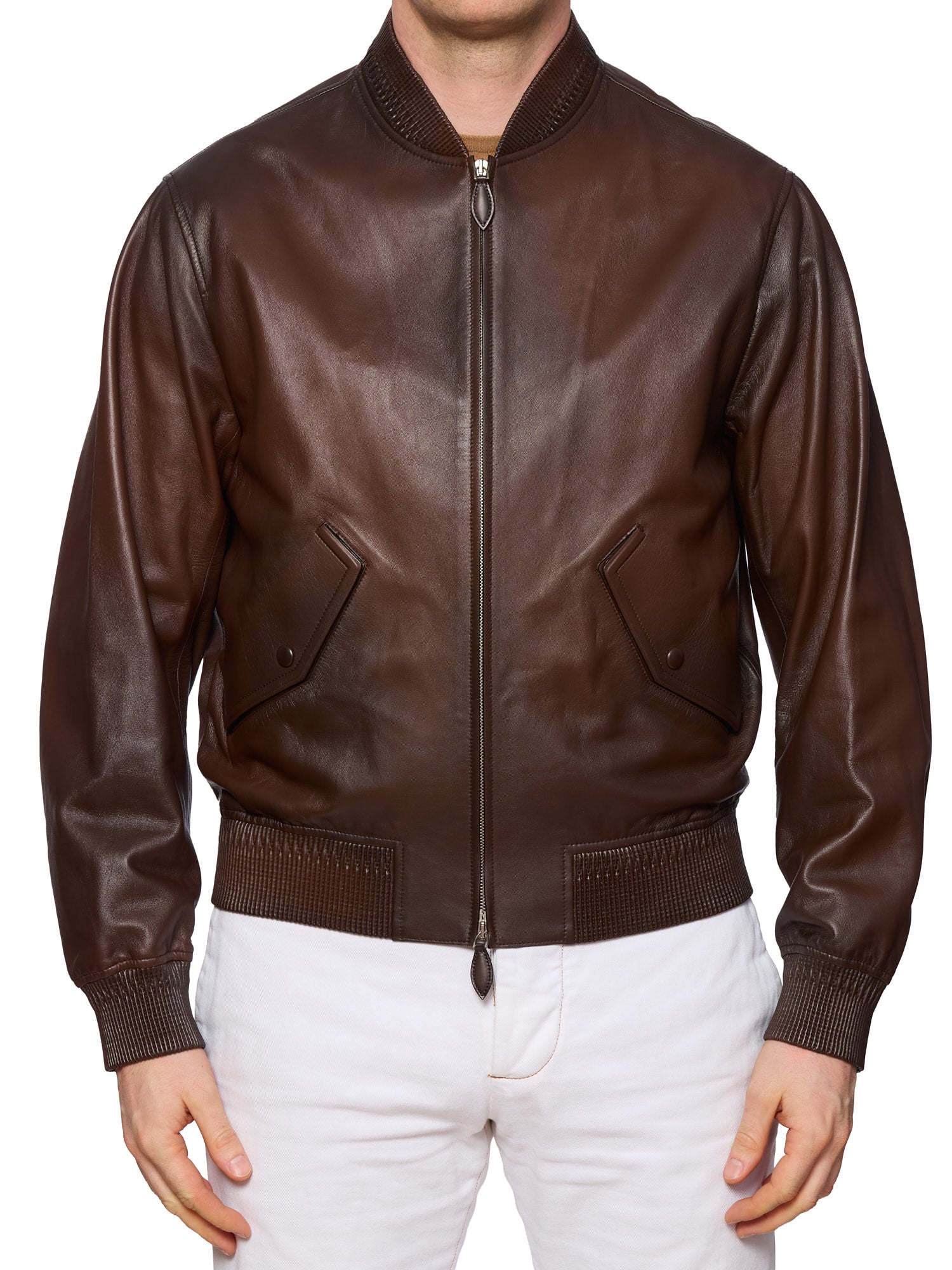 BERLUTI Paris Brown Patina Leather Bomber Jacket EU R52 NEW US L