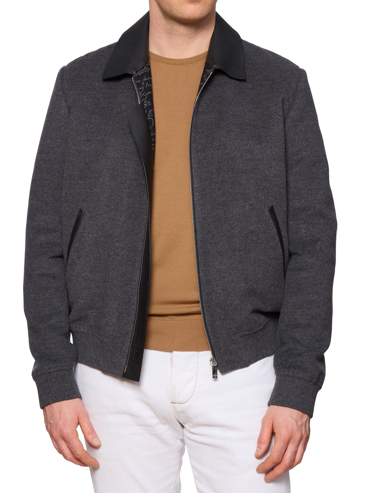 BERLUTI Paris Gray Wool-Cashmere Bomber Flight Jacket EU R50 US M