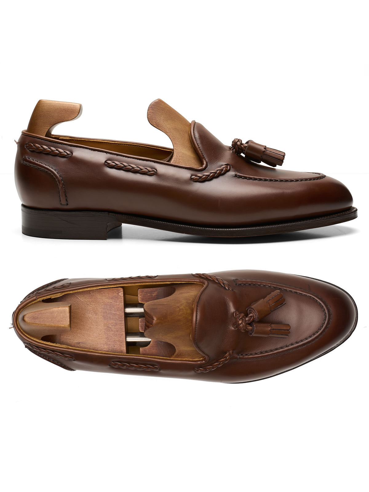 EDWARD GREEN Belgravia Dark Oak Tassel Loafers Shoes UK 8 US 8.5 E 184 NEW