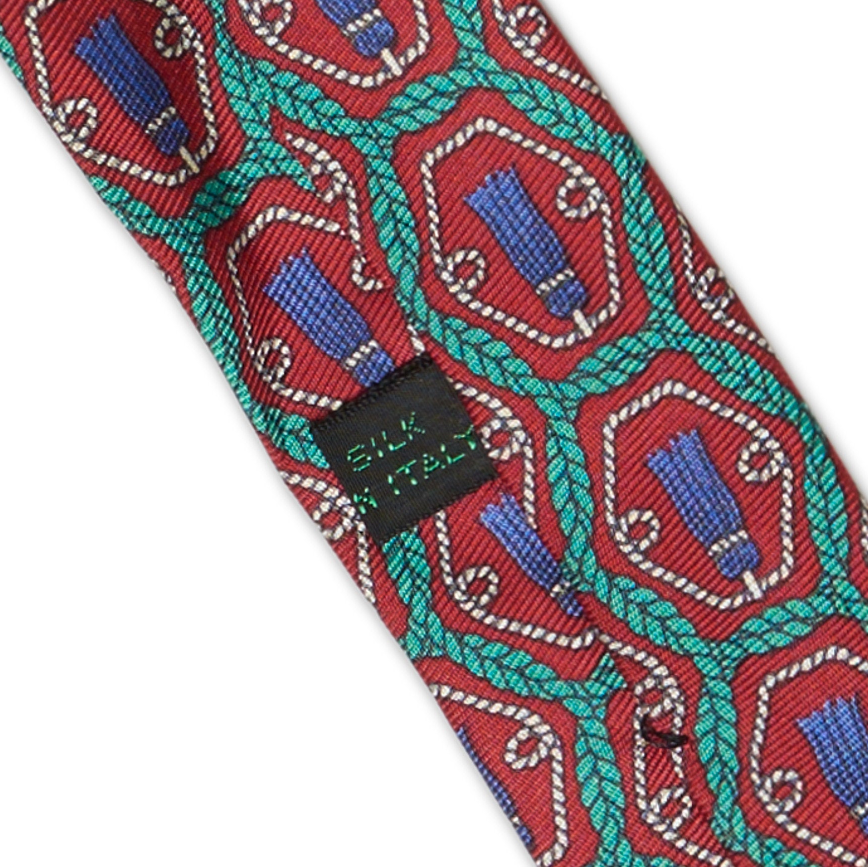 Red Woven Silk Necktie, Geometric Relief Pattern, Handmade in Italy