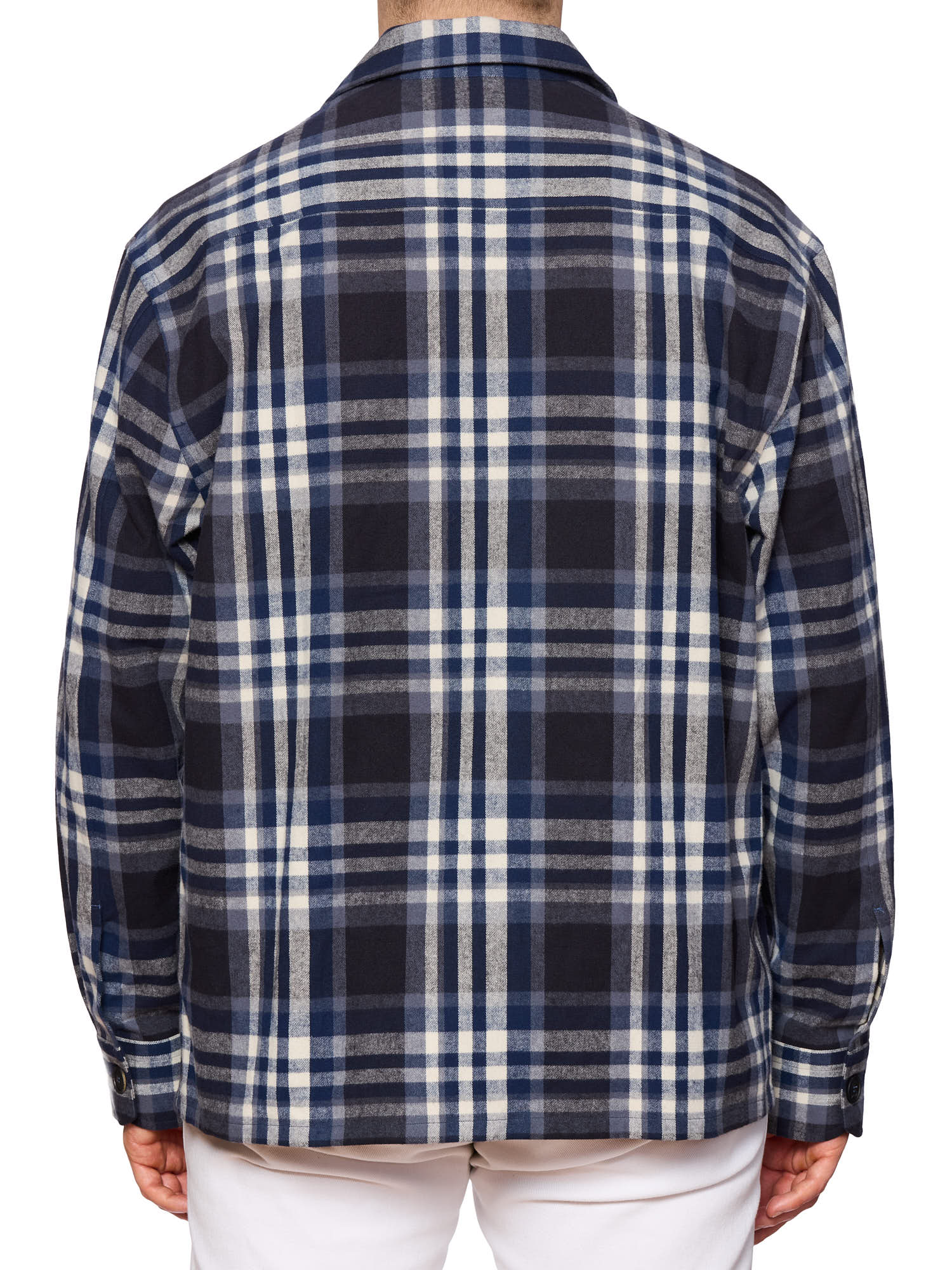 BRIONI Blue Plaid Flannel Cotton Long Sleeve Overshirt XL