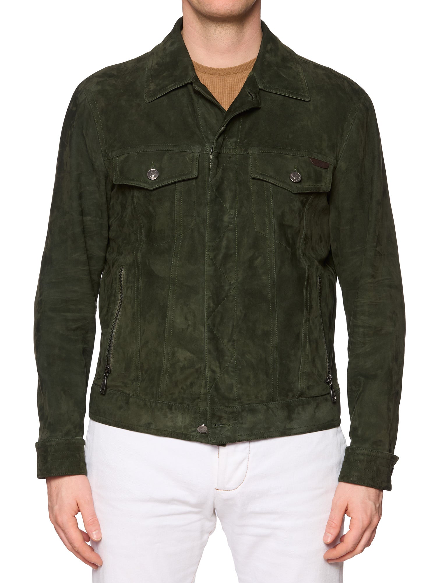 BRIONI Forest Green Calf Suede Leather Trucker Jacket EU 52 US L