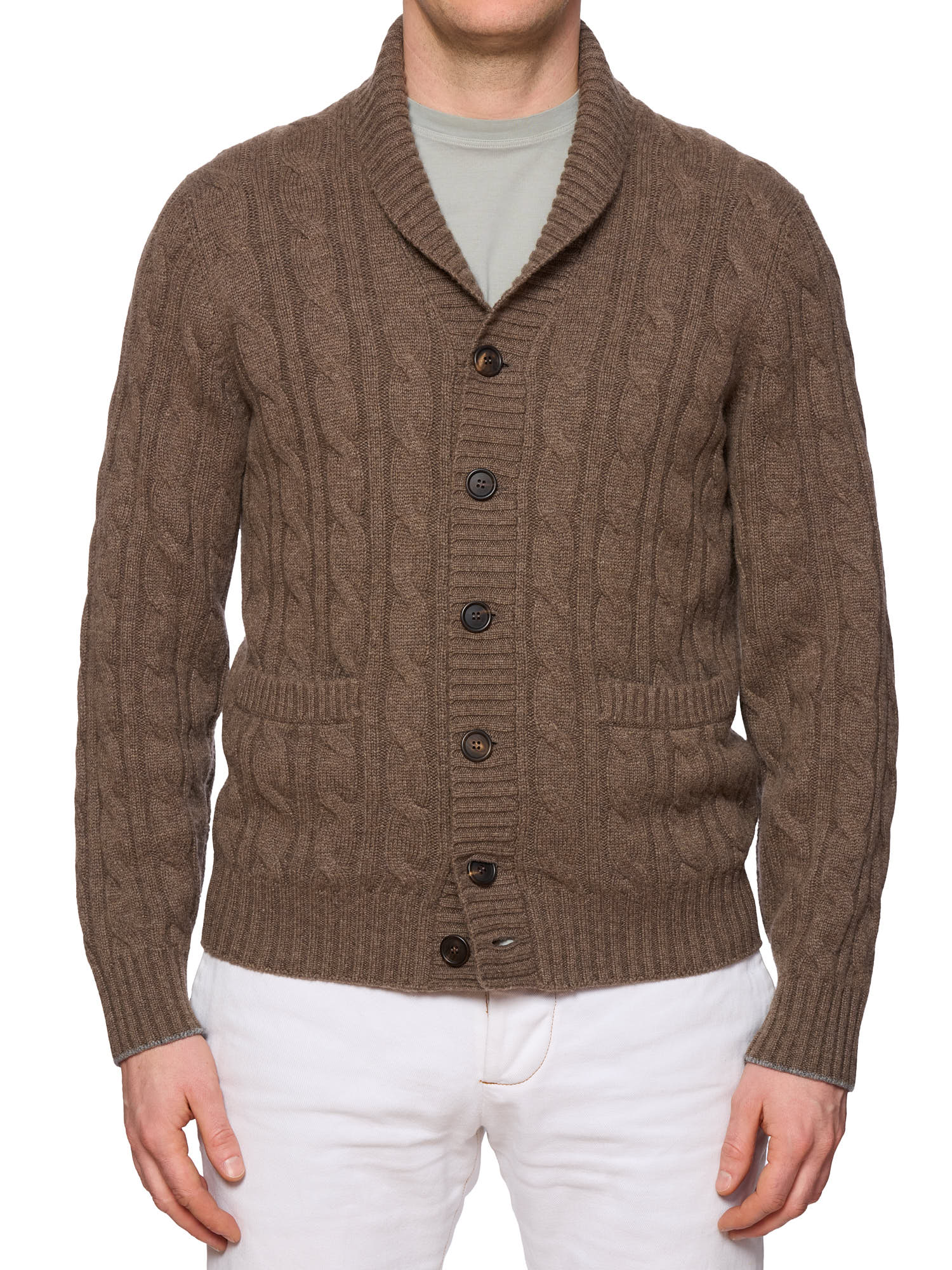 BRUNELLO CUCINELLI  Brown Cashmere HKnit Sweater Size EU 50