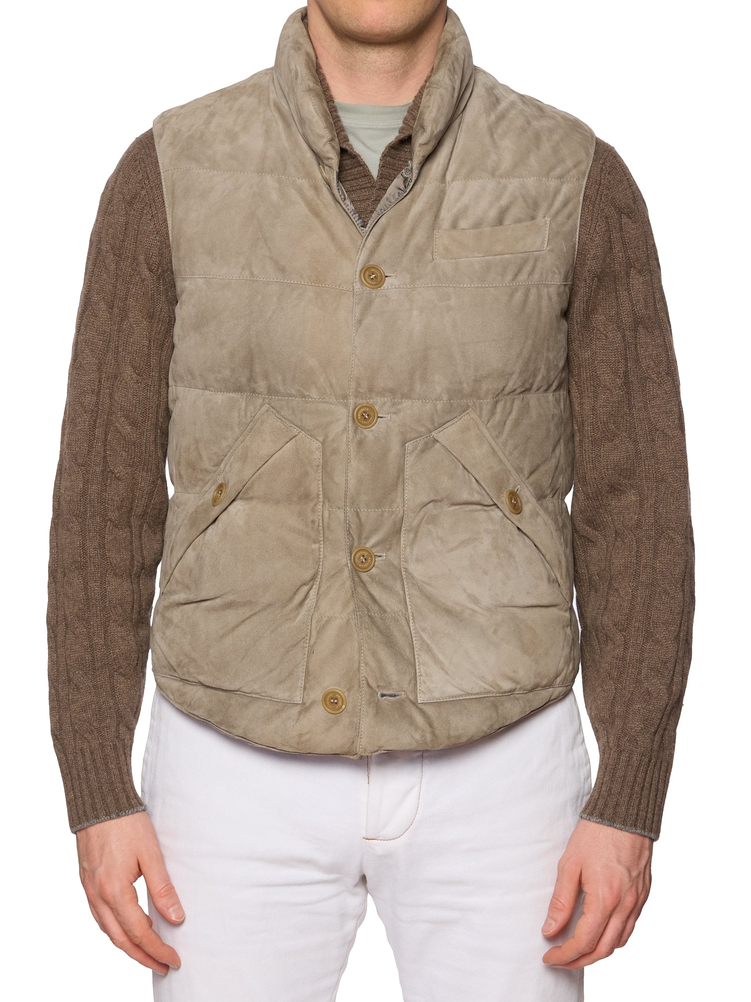 BRUNELLO CUCINELLI Tobacco Suede Leather Padded Vest L