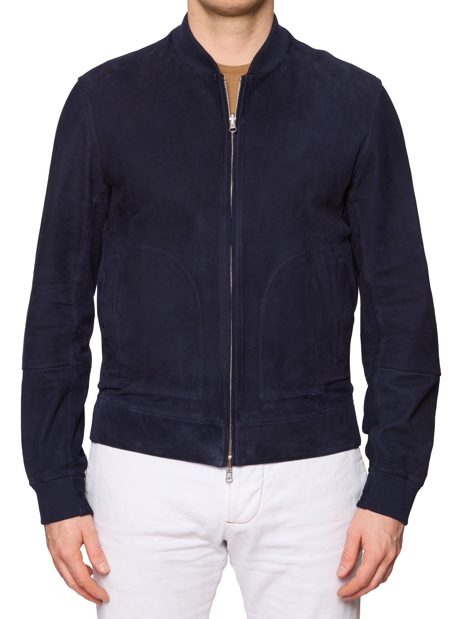 BRUNELLO CUCINELLI Reversible Blue Leather Suede-Napa Bomber Jacket L