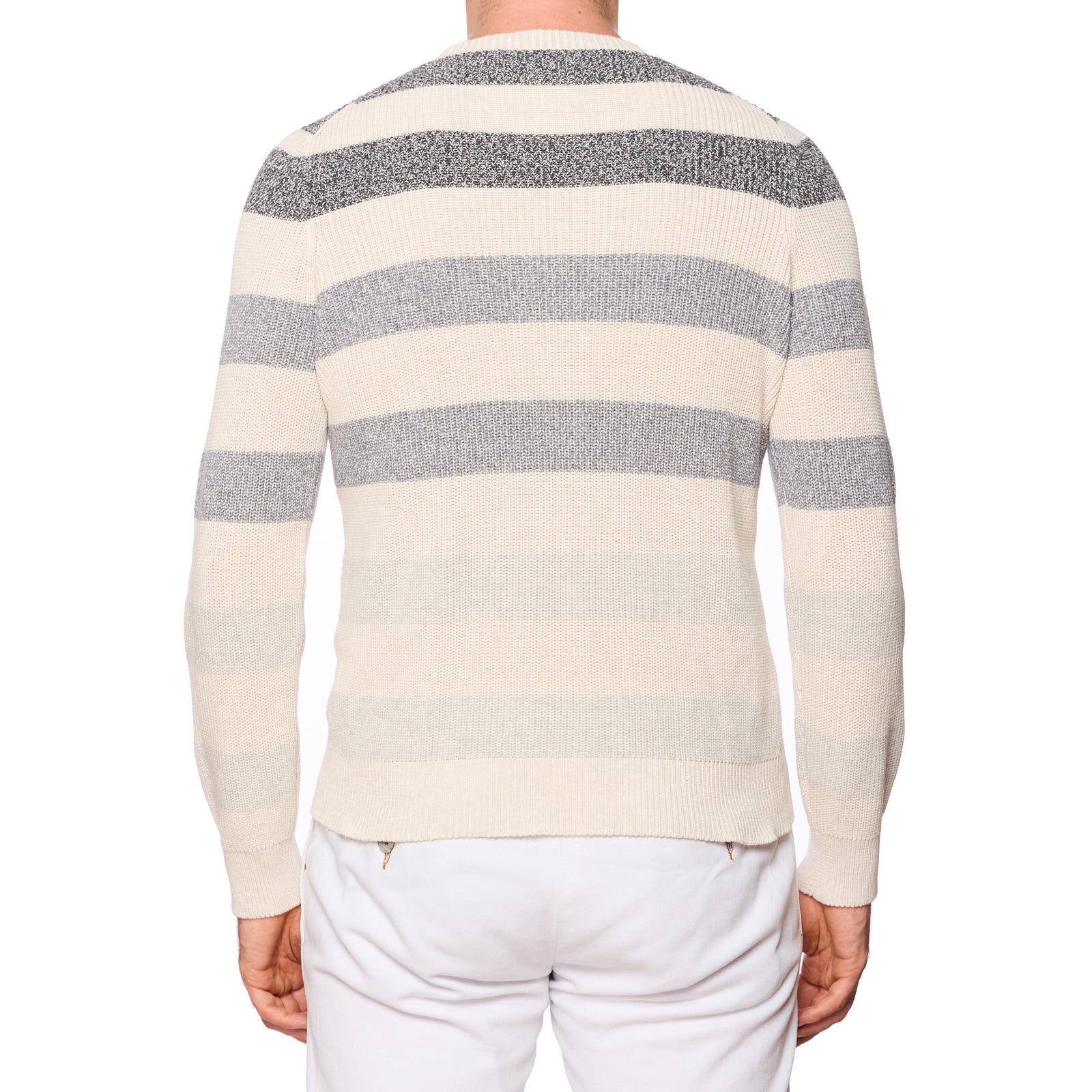 BRUNELLO CUCINELLI White-Gray Striped Cotton Knitted Sweater Size EU 50 NEW US M