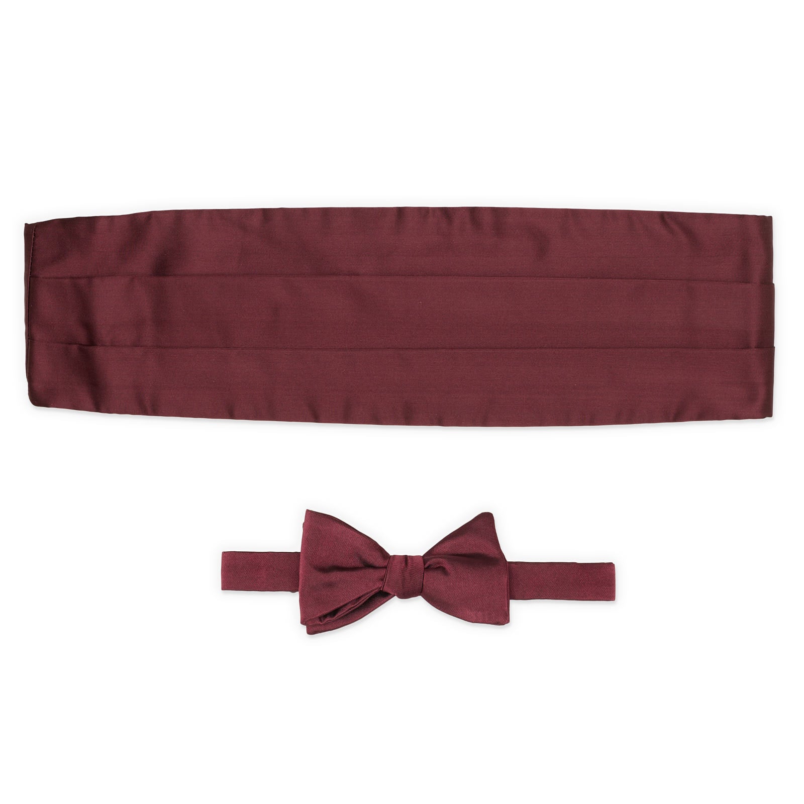 CALABRESE Napoli Burgundy Silk Satin Cummerbund Belt and Bow Tie Set NEW