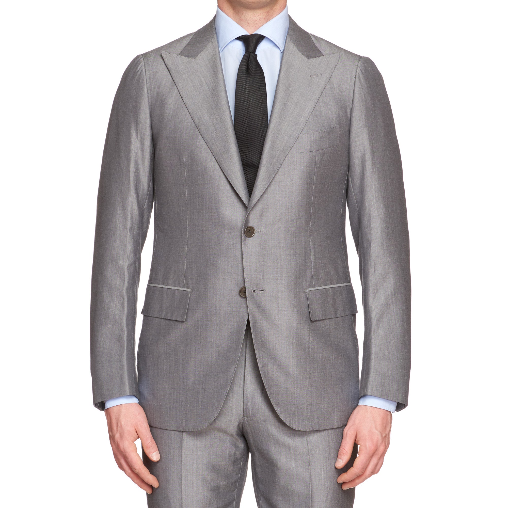 CESARE ATTOLINI Handmade Gray Cotton-Wool Super 120's Peak Lapel Suit