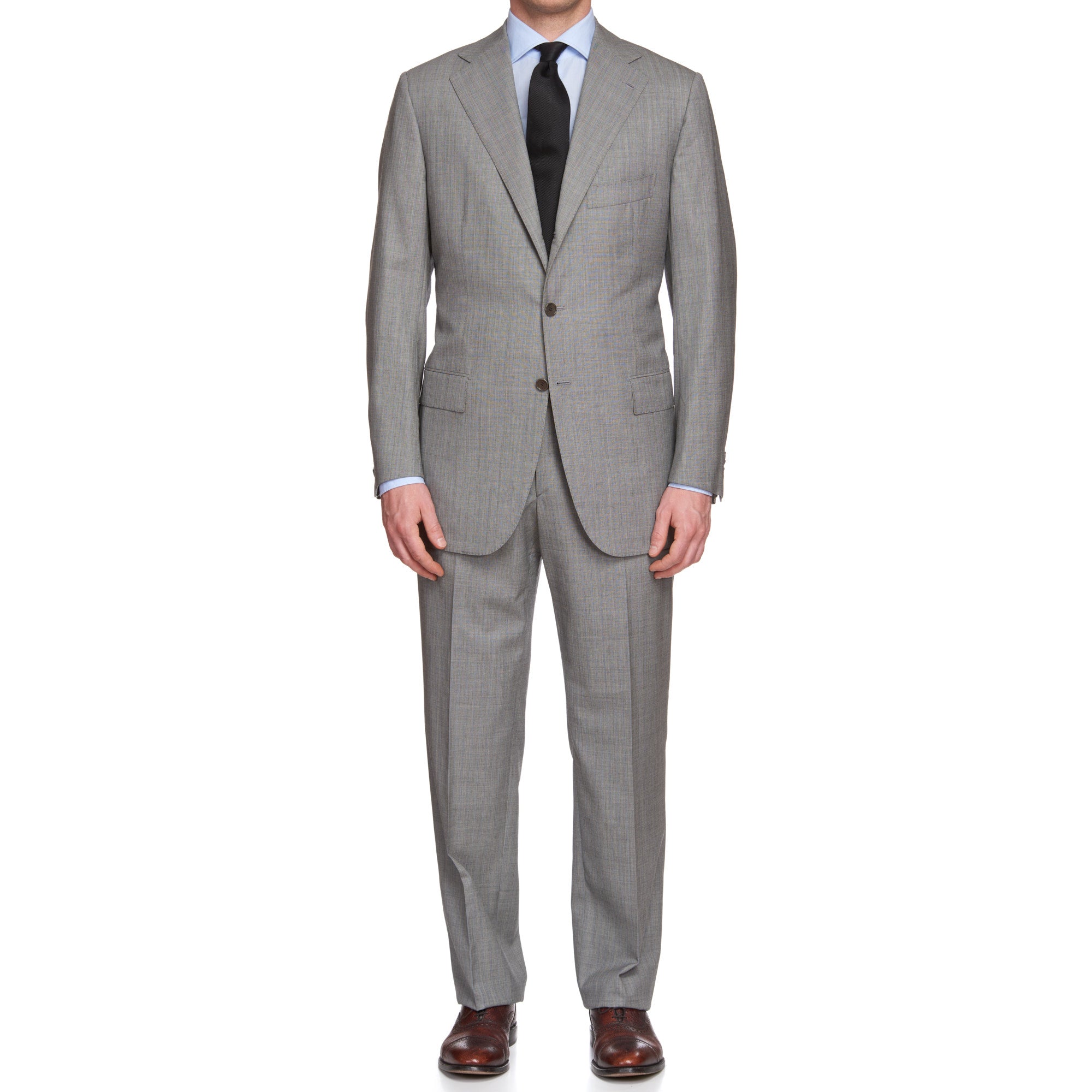 CESARE ATTOLINI Gray Herringbone Striped Wool Super 140's Suit EU 52 U ...