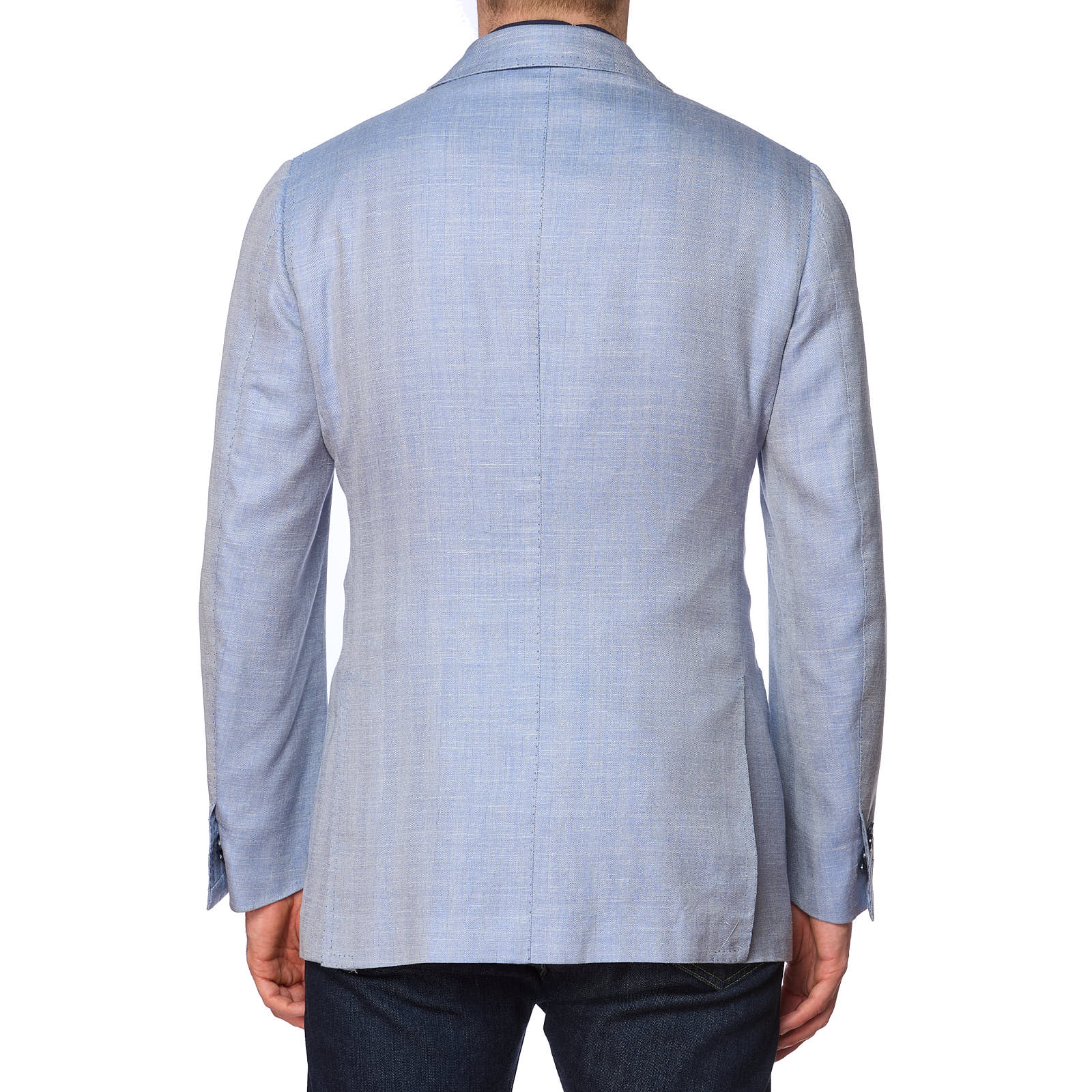 CESARE ATTOLINI Napoli Handmade Blue Herringbone Wool-Silk-Linen Jacket EU 52 US 42