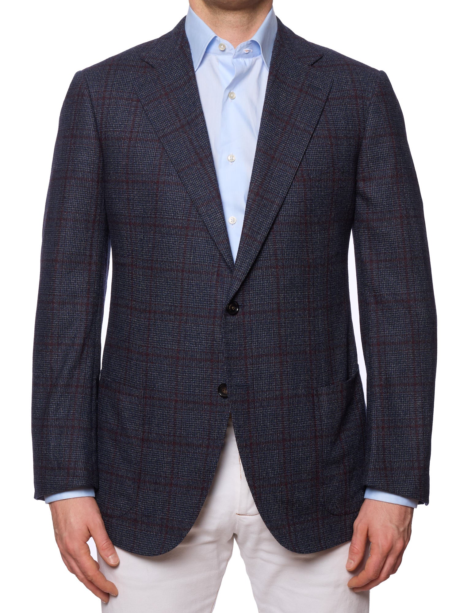 CESARE ATTOLINI Napoli Handmade Blue Windowpane Wool Blazer Jacket EU 54 US 44