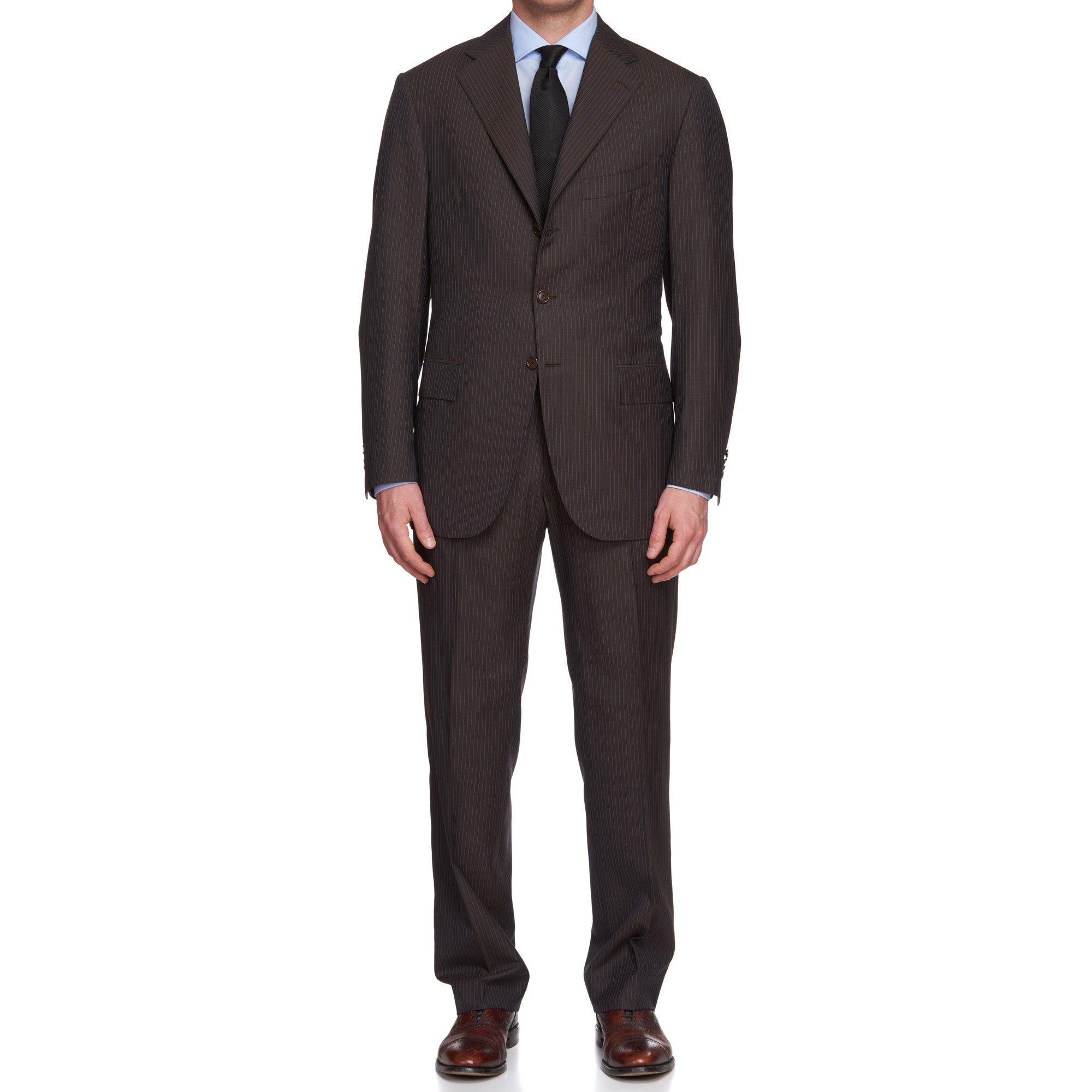 CESARE ATTOLINI Napoli Handmade Brown Striped Wool Super 140's Suit EU ...