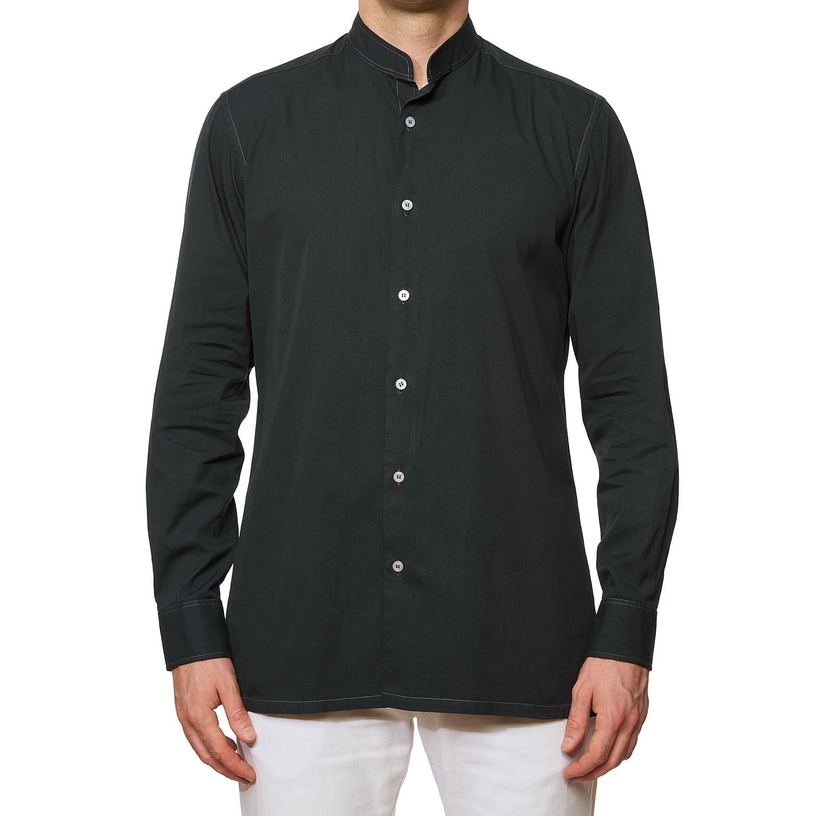 CHARVET Black Cotton Officer Collar Shirt EU 40 NEW US 16