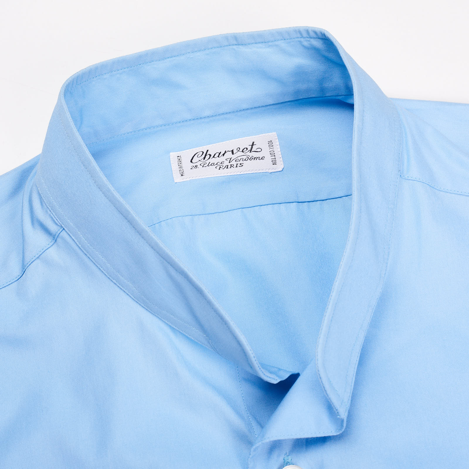 CHARVET Paris Handmade Blue Cotton Officer Collar Dress Shirt EU 39 NEW US 15.5 CHARVET