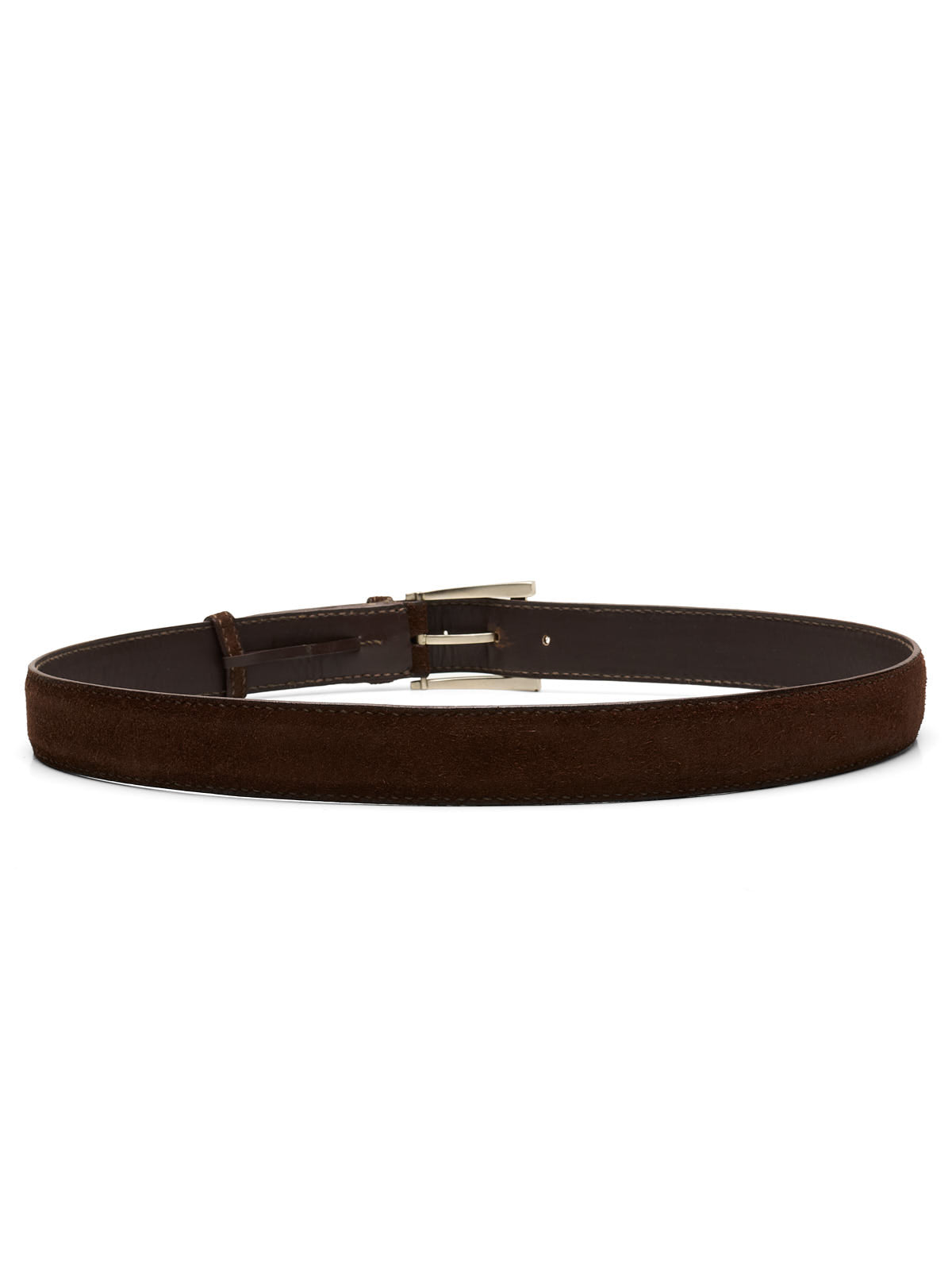 DURET Paris Brown Suede Calf Leather Belt Matt Alpha Buckle 36" 90cm