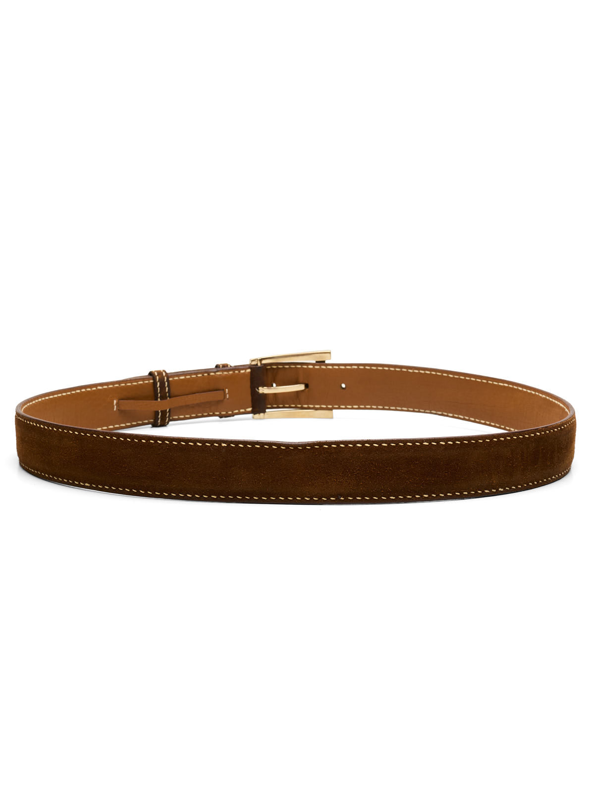 DURET Paris Brown Suede Calf Leather Belt with Gold Alpha Buckle 36" 90cm