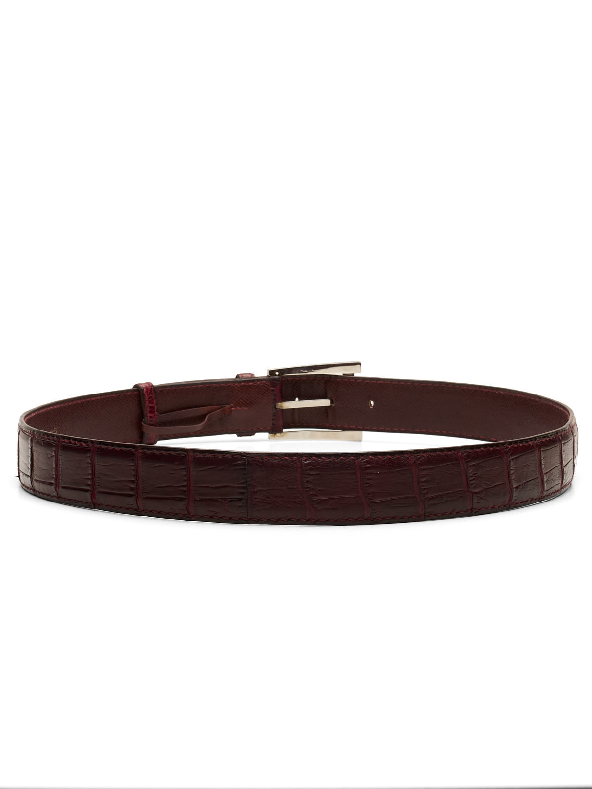 DURET Paris Burgundy Crocodile Belt Silver Alpha Buckle NEW 36" 90cm