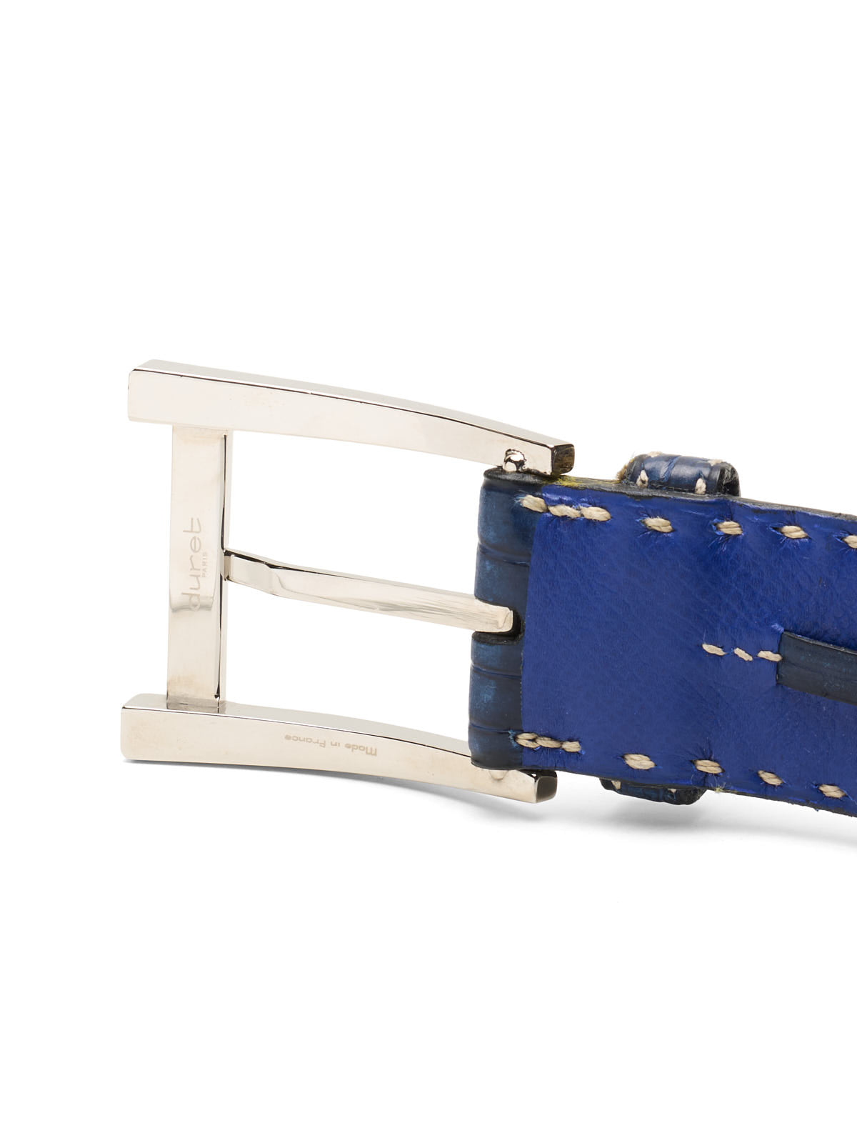 DURET Paris Indigo Blue Crocodile Leather Silver Alpha Buckle Belt NEW 36" 90cm