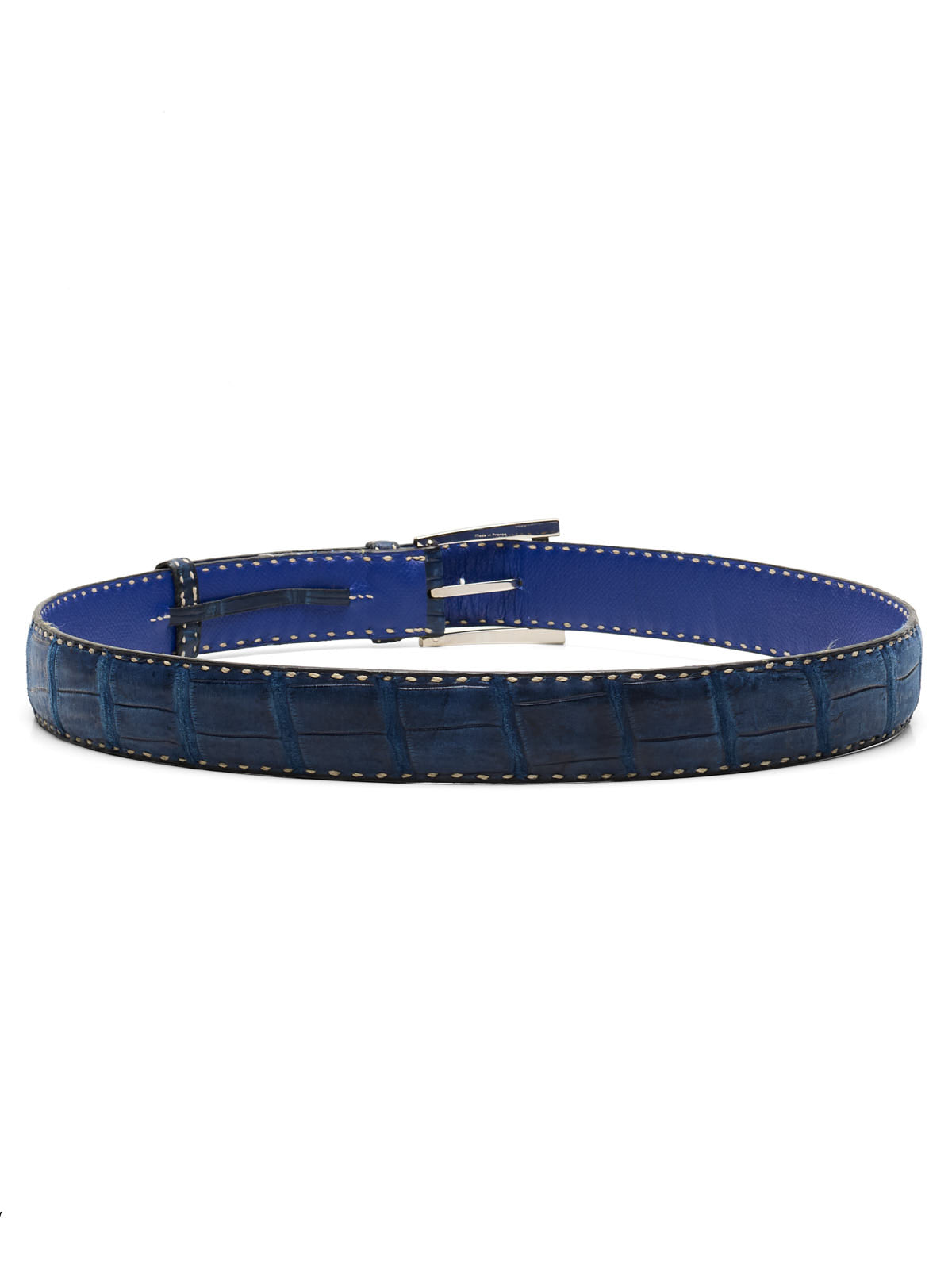 DURET Paris Indigo Blue Crocodile Leather Silver Alpha Buckle Belt NEW 36" 90cm