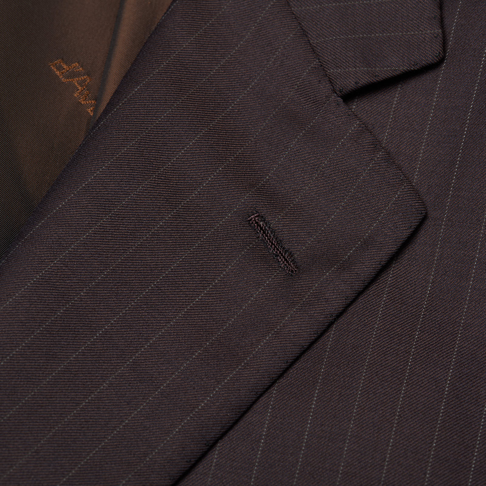 D'AVENZA Handmade Diplomat Brown Pinstriped Wool Super 150's Suit